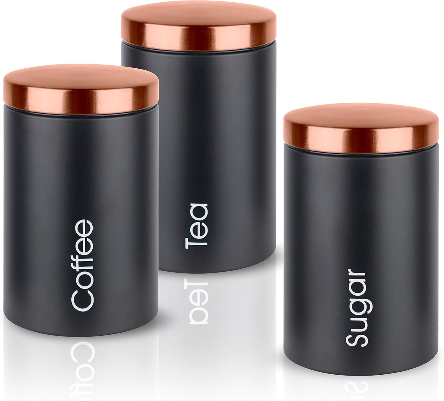 LuxeCulina Black Tea Coffee Sugar Canisters Tea Coffee