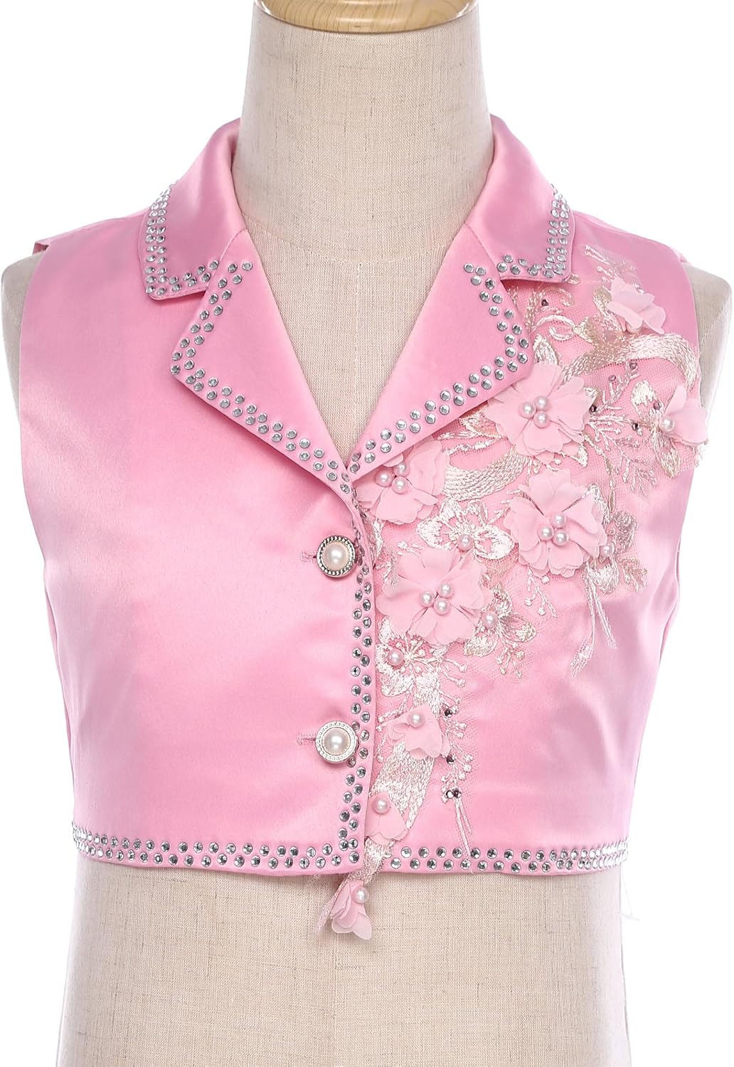 JEYPINMI Kids Formal Suit Vest Crop Tops Flower Embroidery Button Down Waistcoat Outerwear Jacket Dress Coat