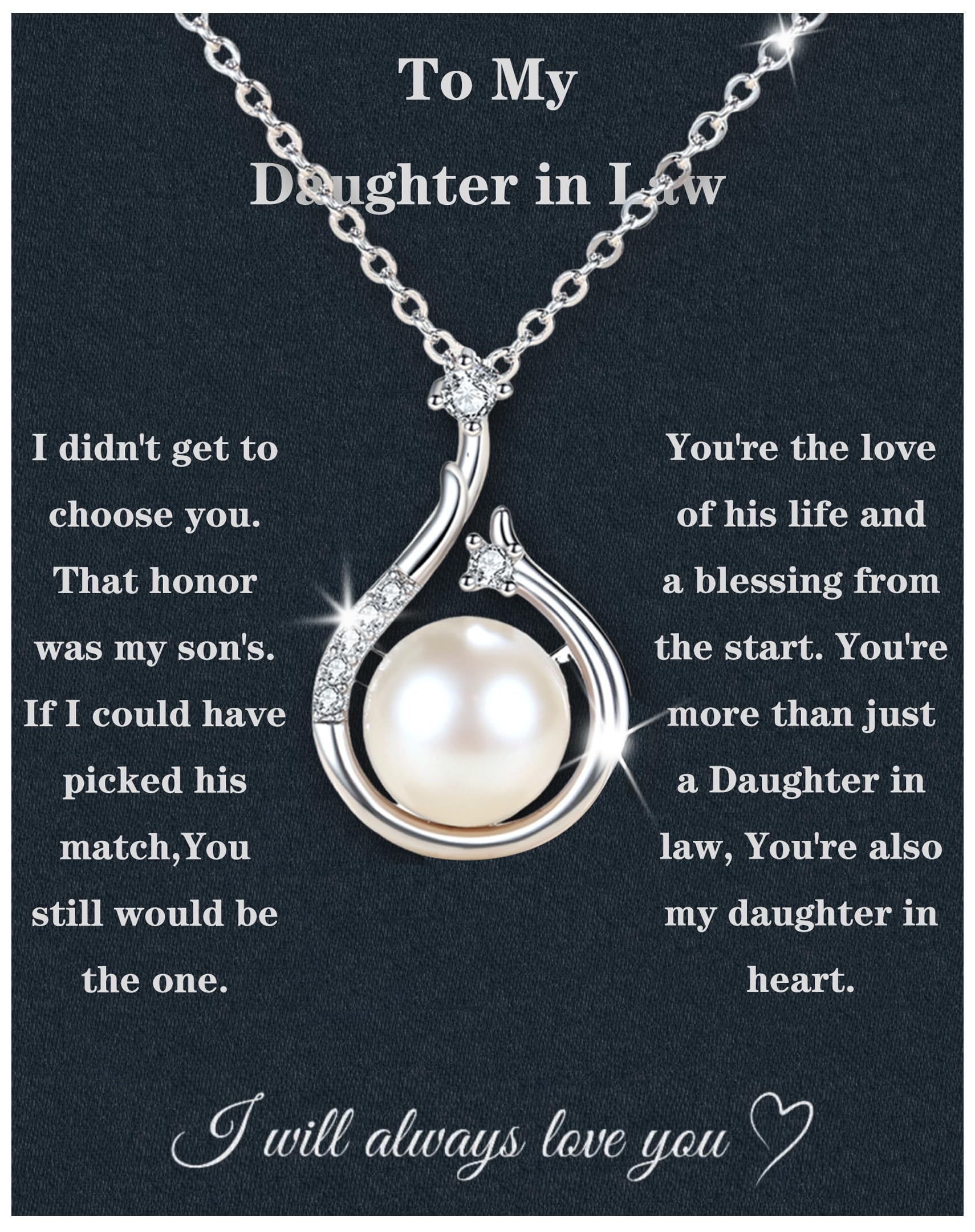 Christmas Gifts For Daughter In Law Necklace 925 Sterling Silver Daughter In Law Gifts From Mother In Law Birthday Gifts With Message Card &Gift Box (888-Pearl)