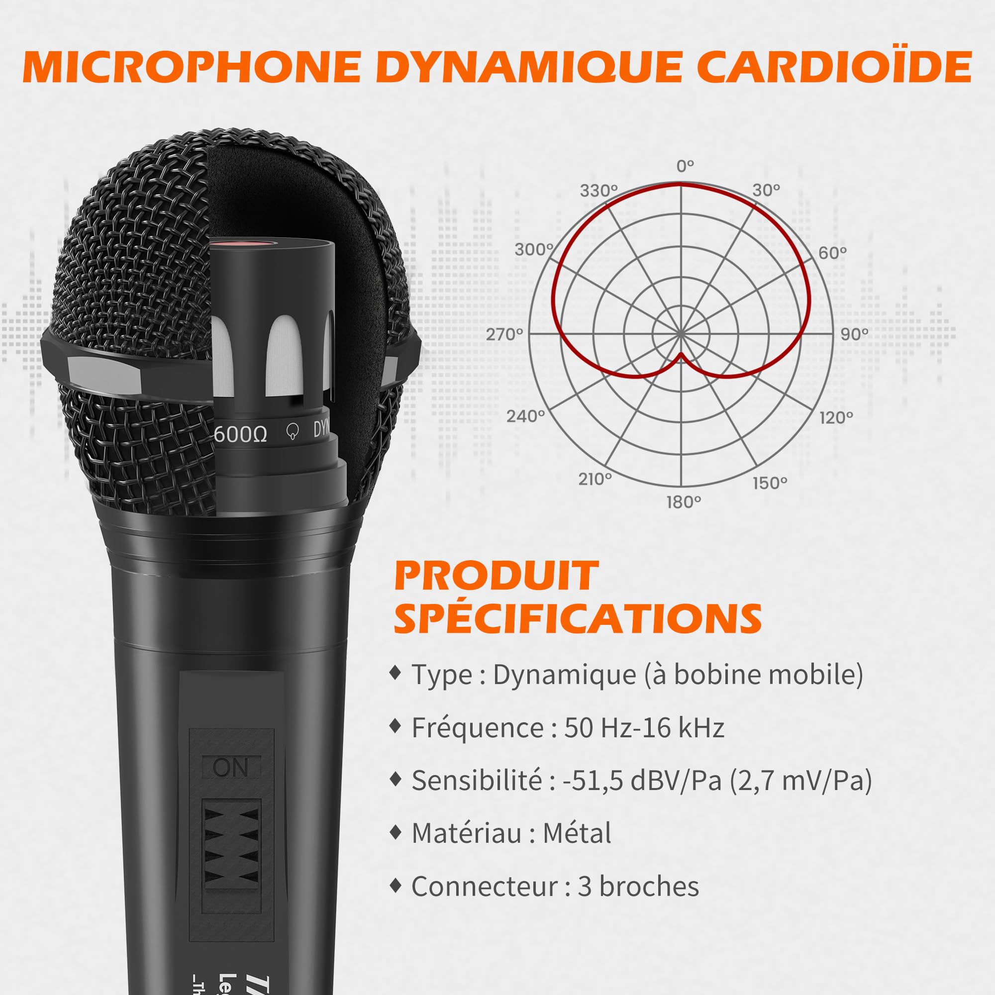 talomen Micro Dynamique Filaire Cardioïde – Micro Chant de Studio à Main avec Câbles XLR 6 m et 2 m, pour DJ, Karaoké, Haut-Parleur PA, Ampli, Voix, Scène et Extérieur – L52 Noir