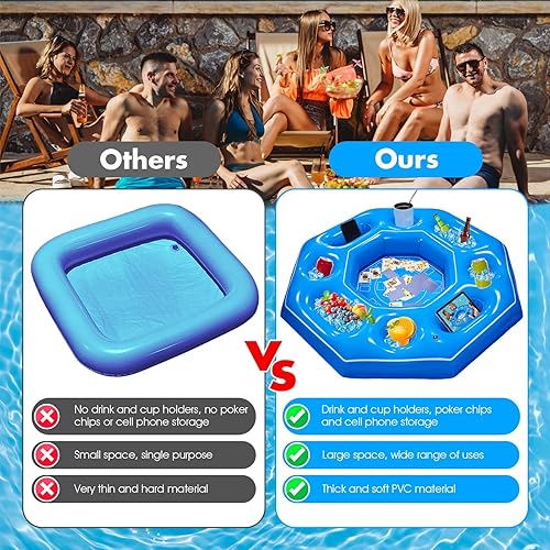 Miniatura 4 de Mesa de juego inflable octogonal con naipes impermeables, juegos inflables de bar de piscina para adultos, bandeja de mesa de bar portátil flotante
