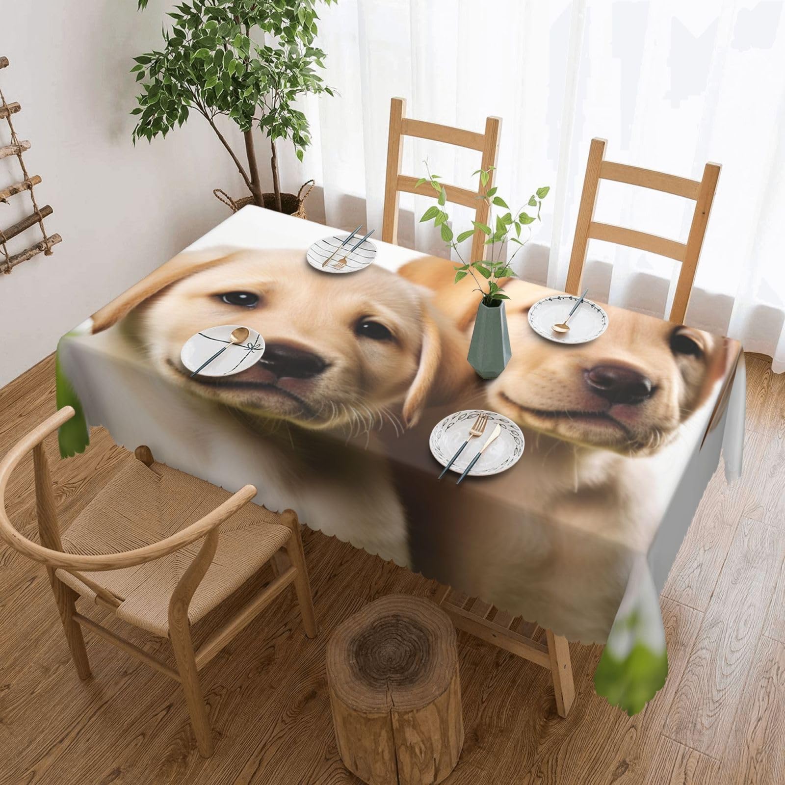 Fodpand Black Funny Labrador Puppy Dog Tablecloths For Rectangle Tables 72 X 54 Inches - Reusable And Washable Table Clothes Decorative Table Cover For Dining Tables, Buffet Parties, Wrinkle Resistant