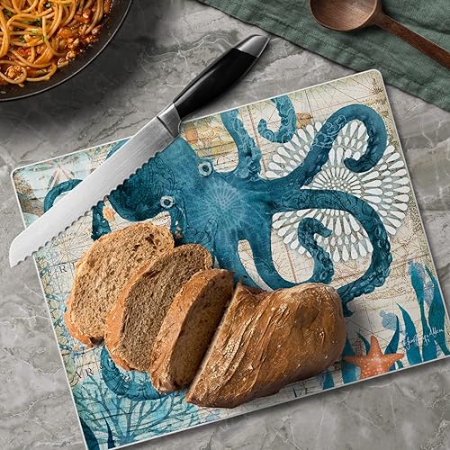 Miniatura 6 de CounterArt Monterey Bay Octopus - Tabla de cortar de vidrio templado tolerante al calor de 10 x 8 pulgadas, fabricada en los Estados Unidos, apta
