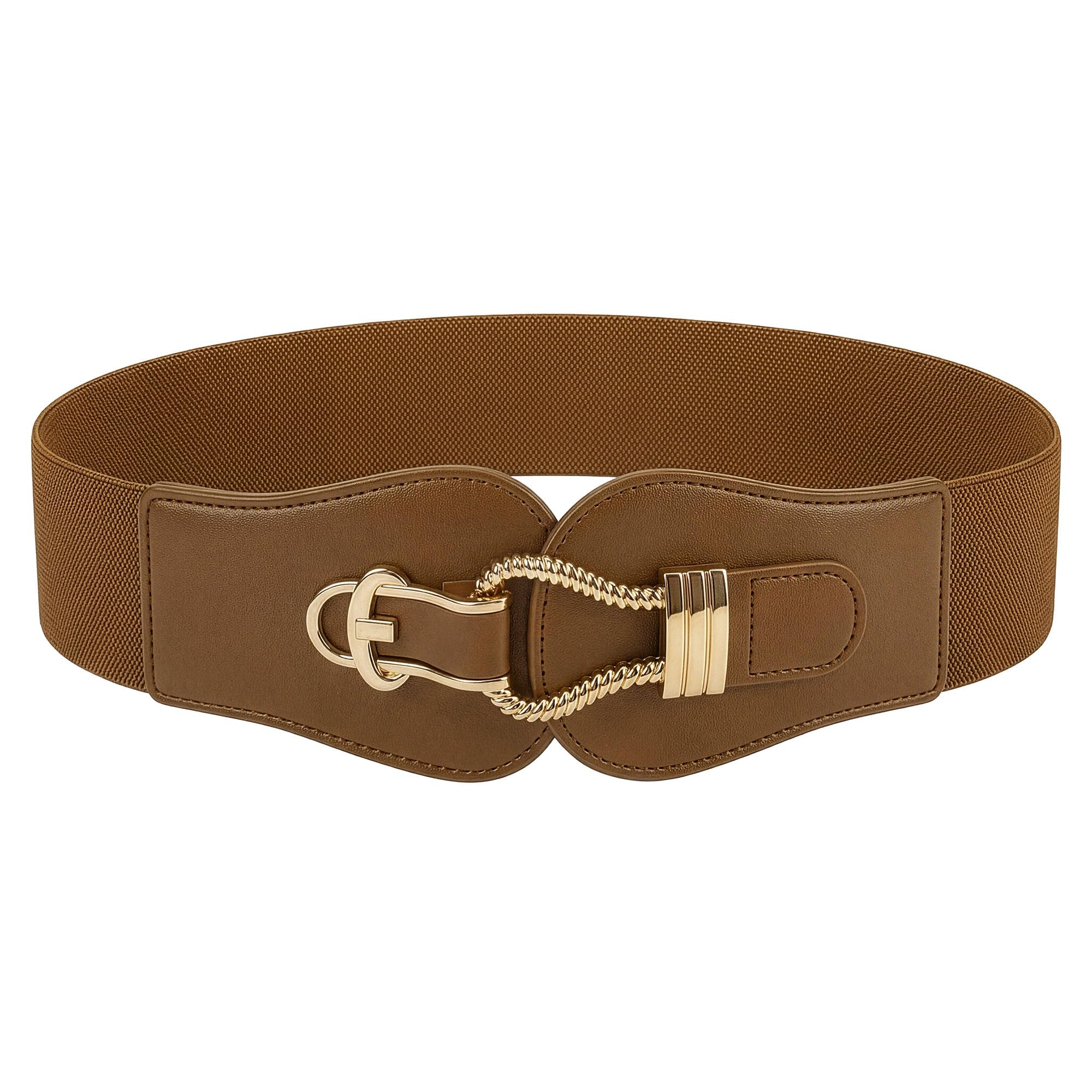 BlackButterfly Wide Elastic Vintage Cinch Buckle Retro Belt (Brown, M)