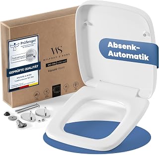 Wilford & Sons Premium WC Sitz eckig – Toilettendeckel mit Absenkautomatik rechteckig– passend für Keramag Renova Nr.1 – Klodeckel abnehmbar quadratisch- Toilettensitz viereckig – Klobrille robust