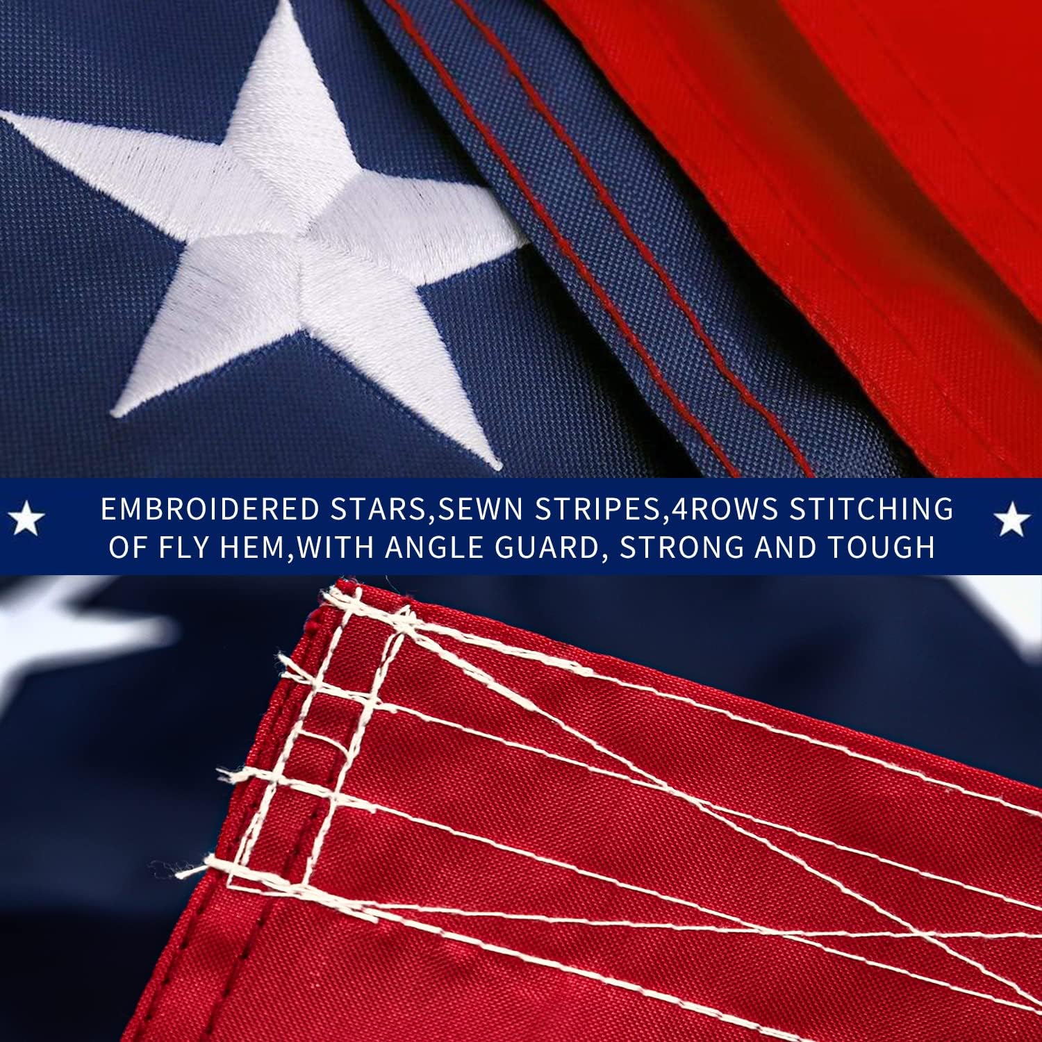 Large 5x8 FT American Flags for Outside,High Wind Durable USA Flag Outdoor, Embroidered Stars,Sewn Stripes,3 solid brass grommets,Heavy Duty Nylon All Weather US Flag