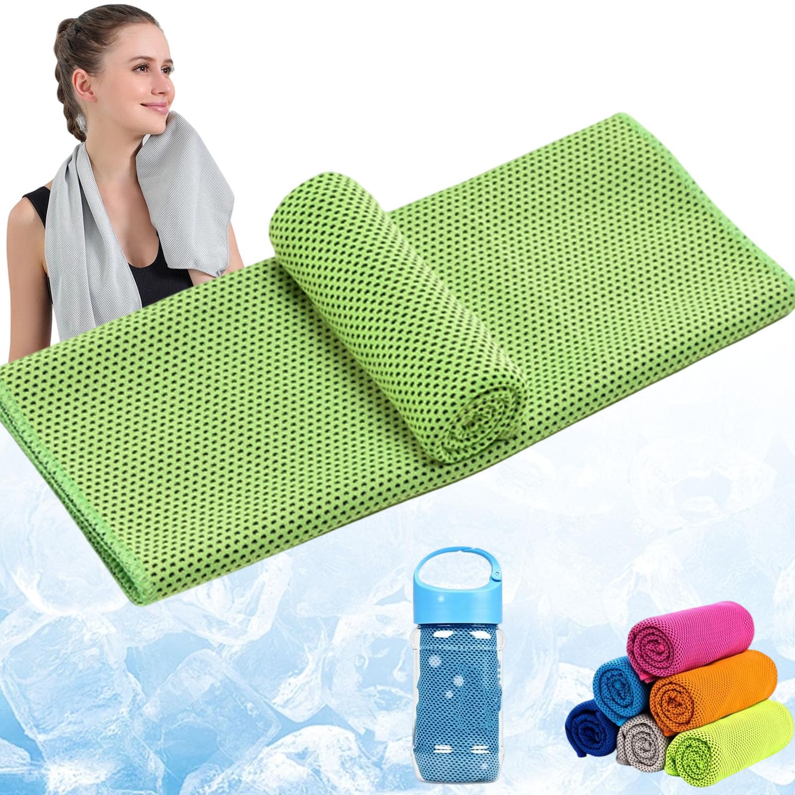 Kidlupe Ice Towel, Gym Towel, Cooling Towels, Ice Cool Microfibre Towel For Neck, Soft Breathable For Gym, Yoga, Golf, Running, Camping & Hot Weathe (Green,5pcs)