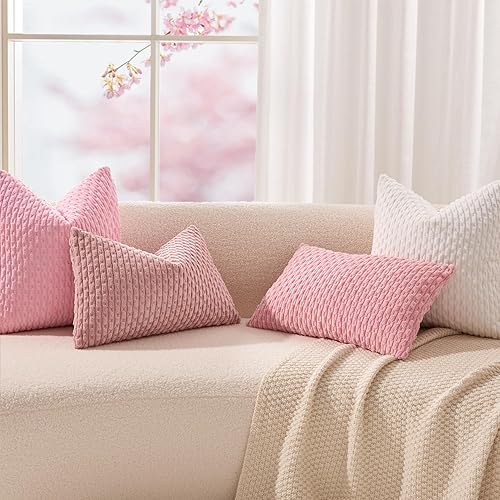 Vista 375 de Kevin Textile - Juego de 2 fundas decorativas para cojines, de pana y con moderno estilo campestre bohemio a rayas para decorar hogar, sofá, cama