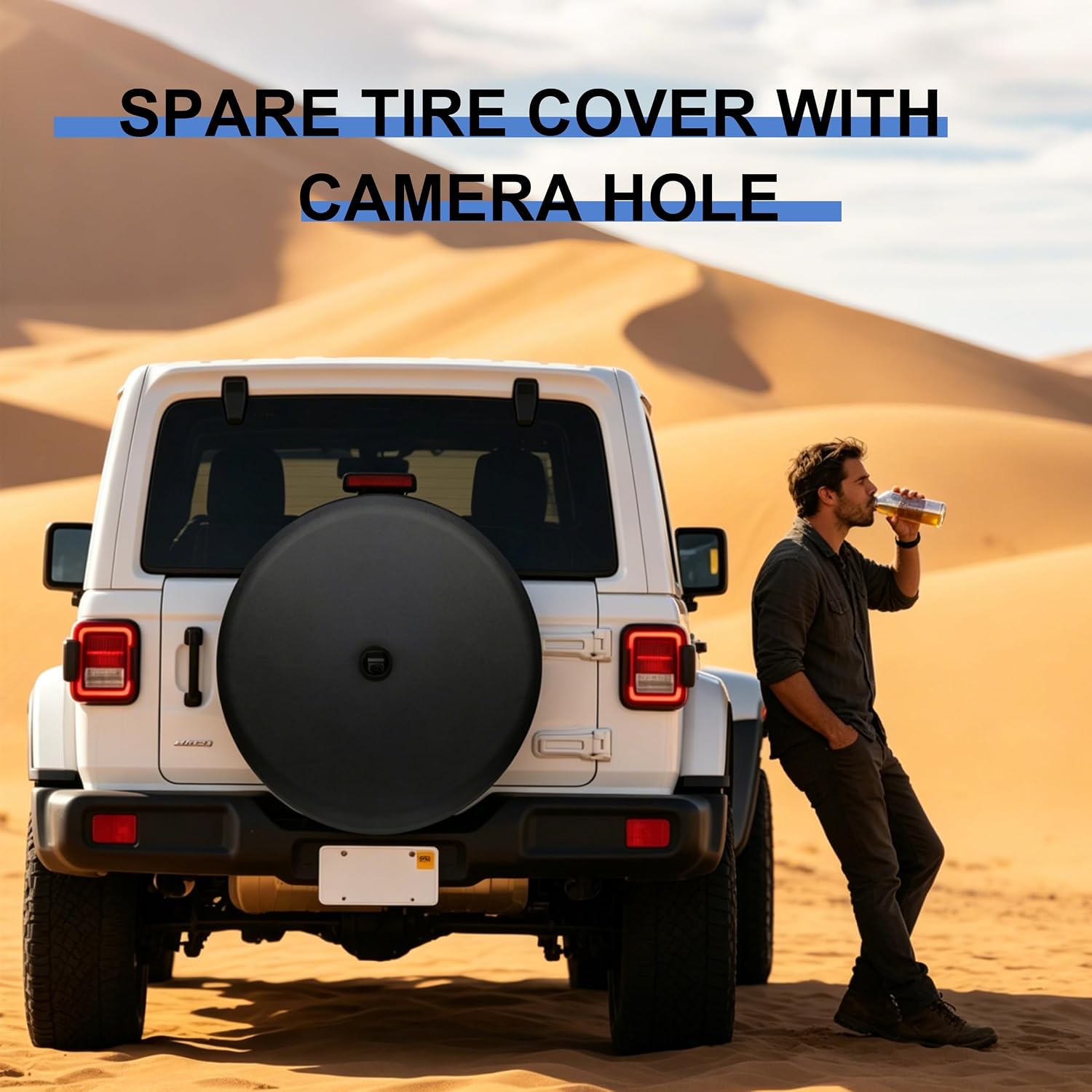 Spare Tire Cover with Camera Hood, Wheel Protector Compatible with 2018-2025 Jeep Wrangler JL Sport Sahara with Original Backup Camera, 32 Inch Fits 245/75R17 255/75R17 255/70R18 Tire