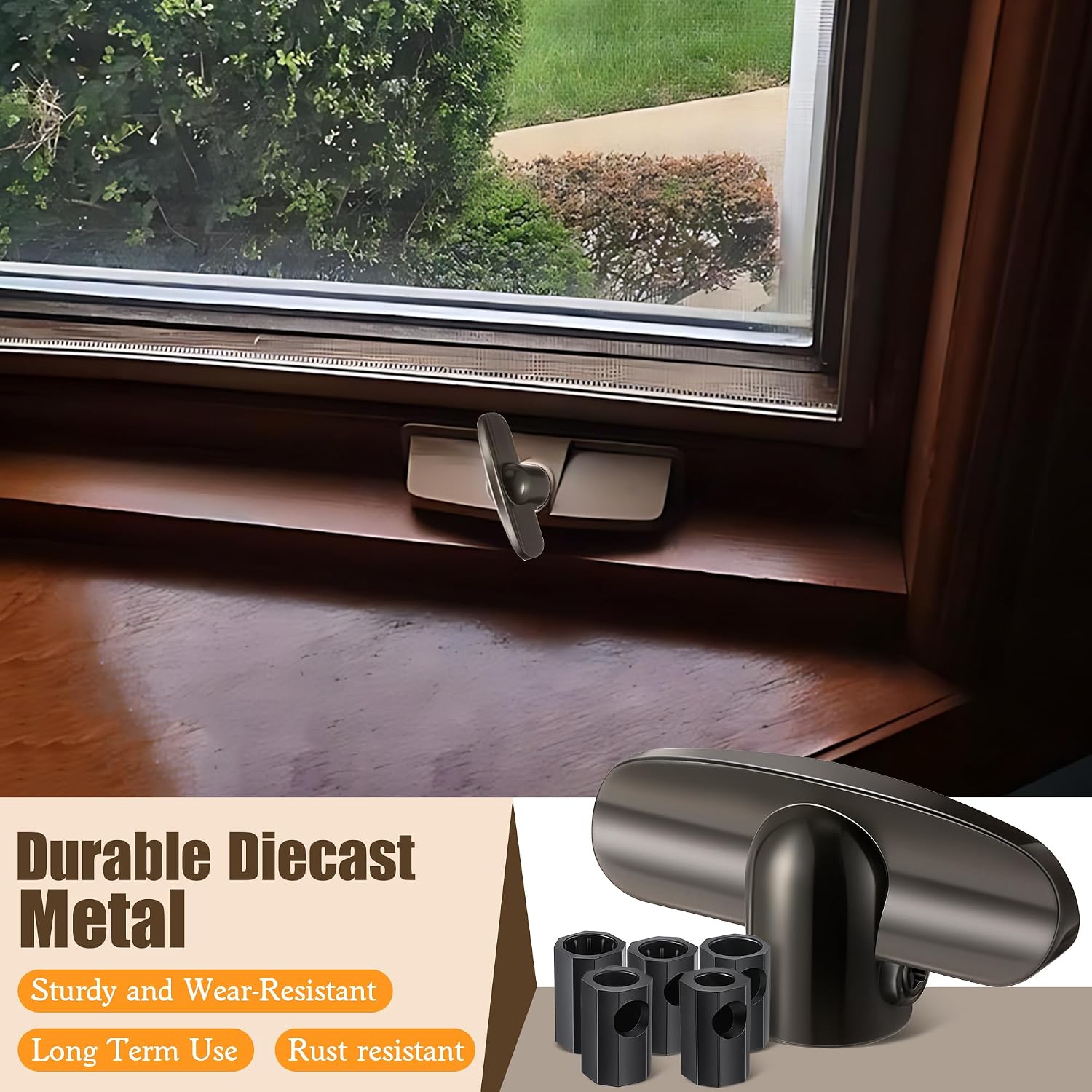4 Pack Universal Tee Crank Casement Window Handles, Low Profile Design Prevents Interference with Window Coverings, Crank Replacement Handles, 1-1/8" x 2-3/8 (Satin Bronze)