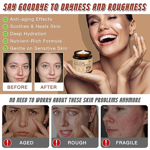Miniatura 5 de Sargo de ternera para la piel, Sarga de res para la cara, Sarga de res y bálsamo de miel, bálsamo de miel batida alimentado con hierba, hidratante
