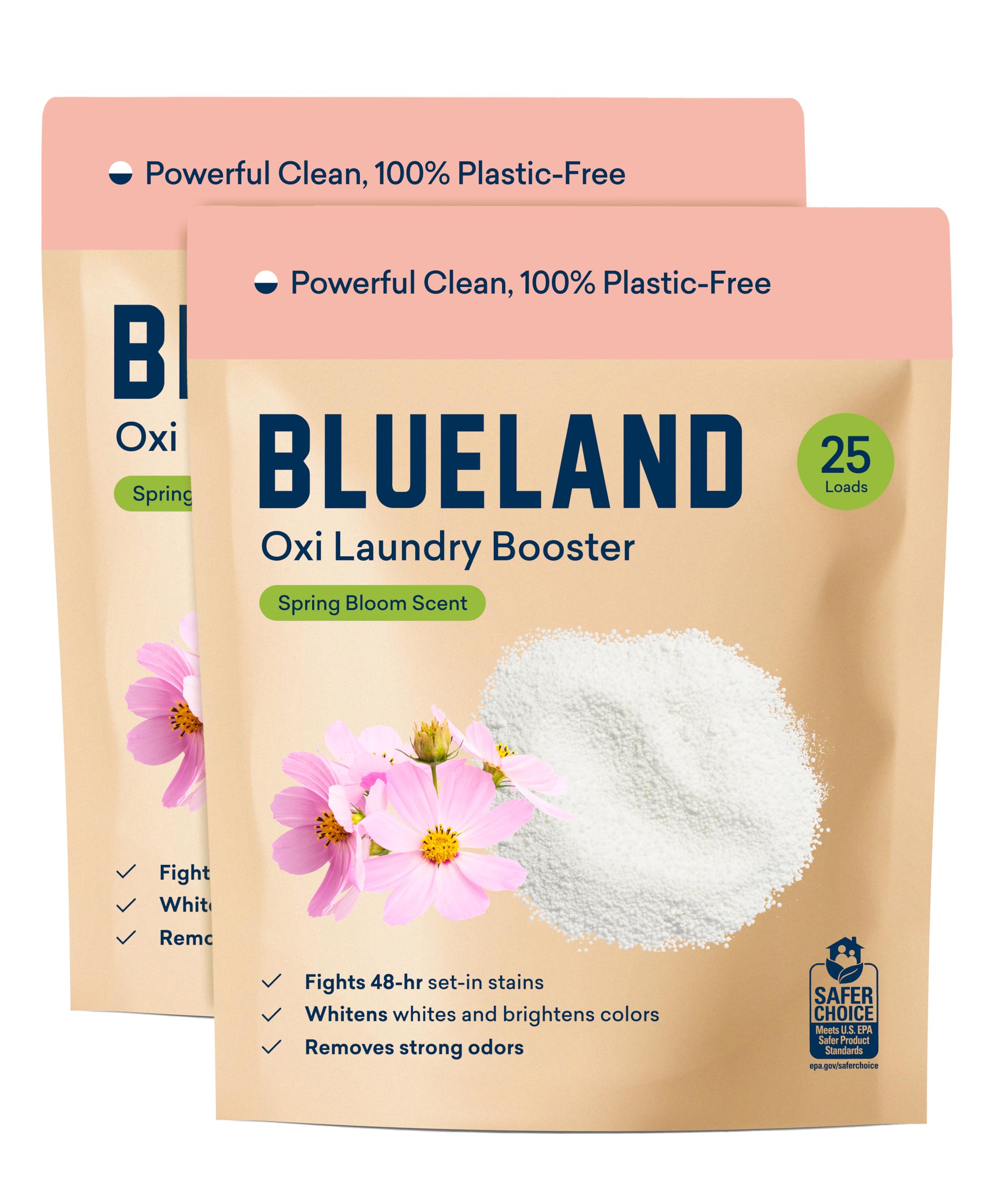 BLUELAND Oxi Laundry Booster Powder Refill 2 Pack Spring Flower Scent 50 Loads 35.2 oz Eco-Friendly Plastic Free Oxy Cleaner Stain Remover