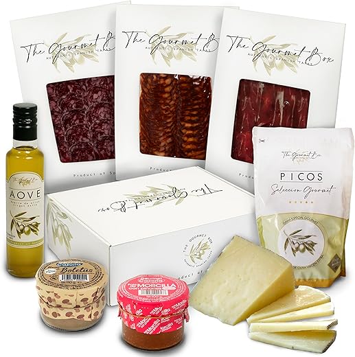 GOURMET BOX | Cesta Selección Gourmet para Regalar | Jamon, Salchichon y Chorizo Iberico de bellota, Queso de Oveja 100%, Patés de Boletus y Morcilla, Picos Artesanos y Aceite
