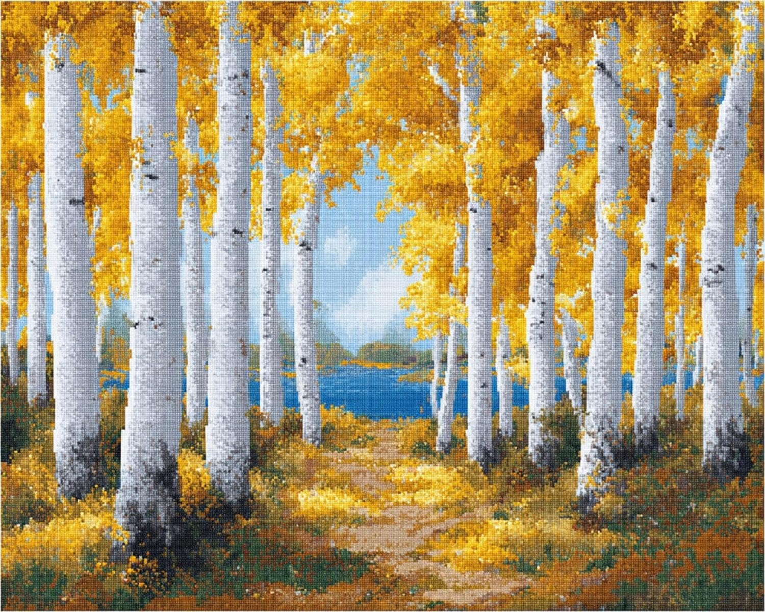 Henypt DIY Latch Hook Rug Kits Autumn Birch Forest 60x90cm