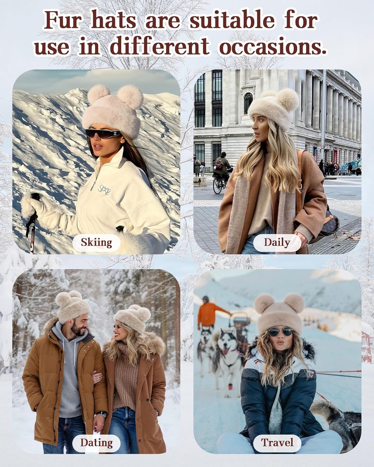 Women's Winter Faux Fur Hat - Warm Furry Beanie with Pom Pom Fisherman Cap Casual Trendy Mongolian Hat Skiing Cap - Image 4