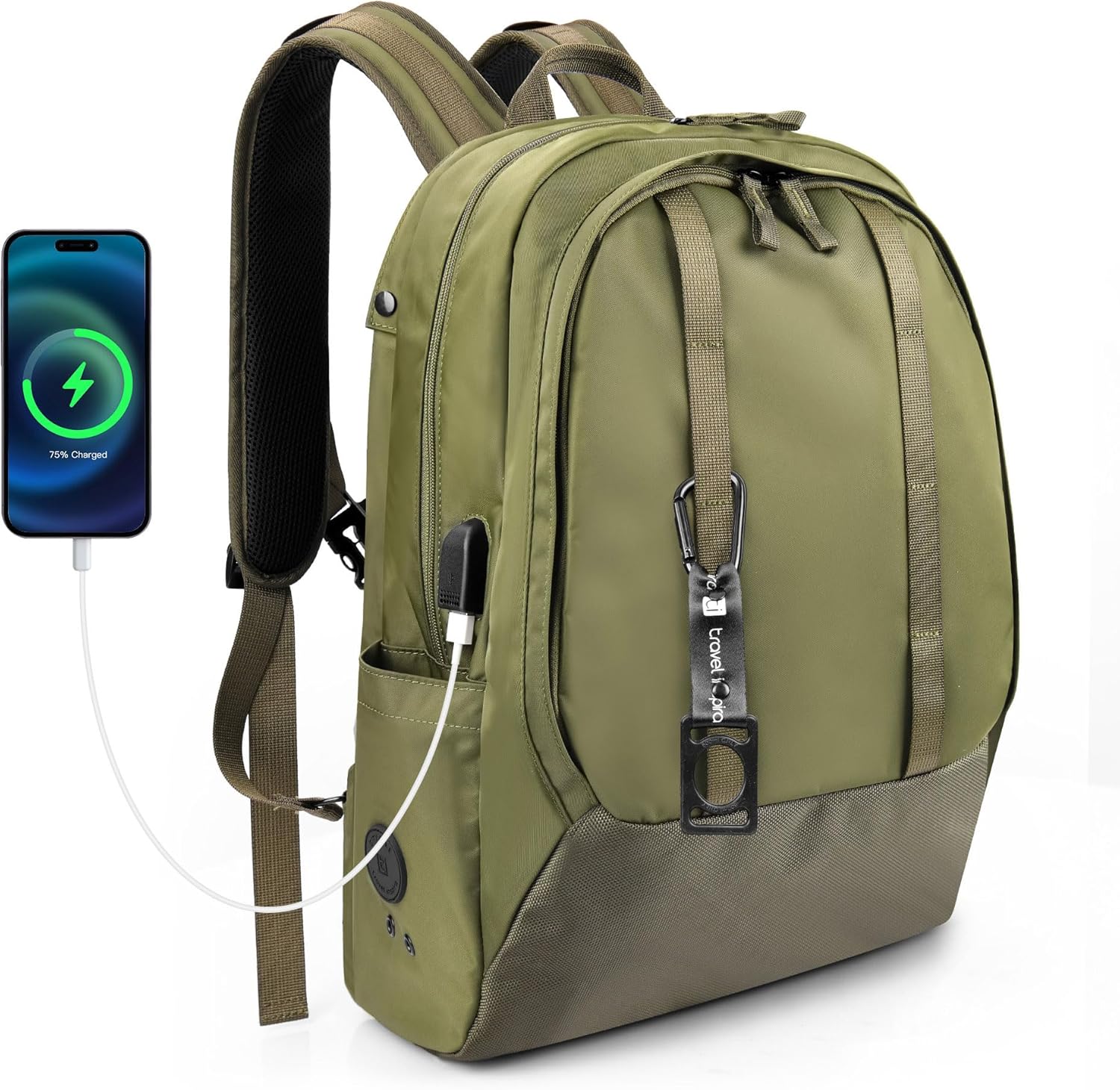travel inspira Travel Laptop Backpack, Business Anti Theft Sturdy Work Bag with USB Charging Port, Airline Approved College Computer Bag Gift for Men & Women Fits 16 Inch Notebook, Green