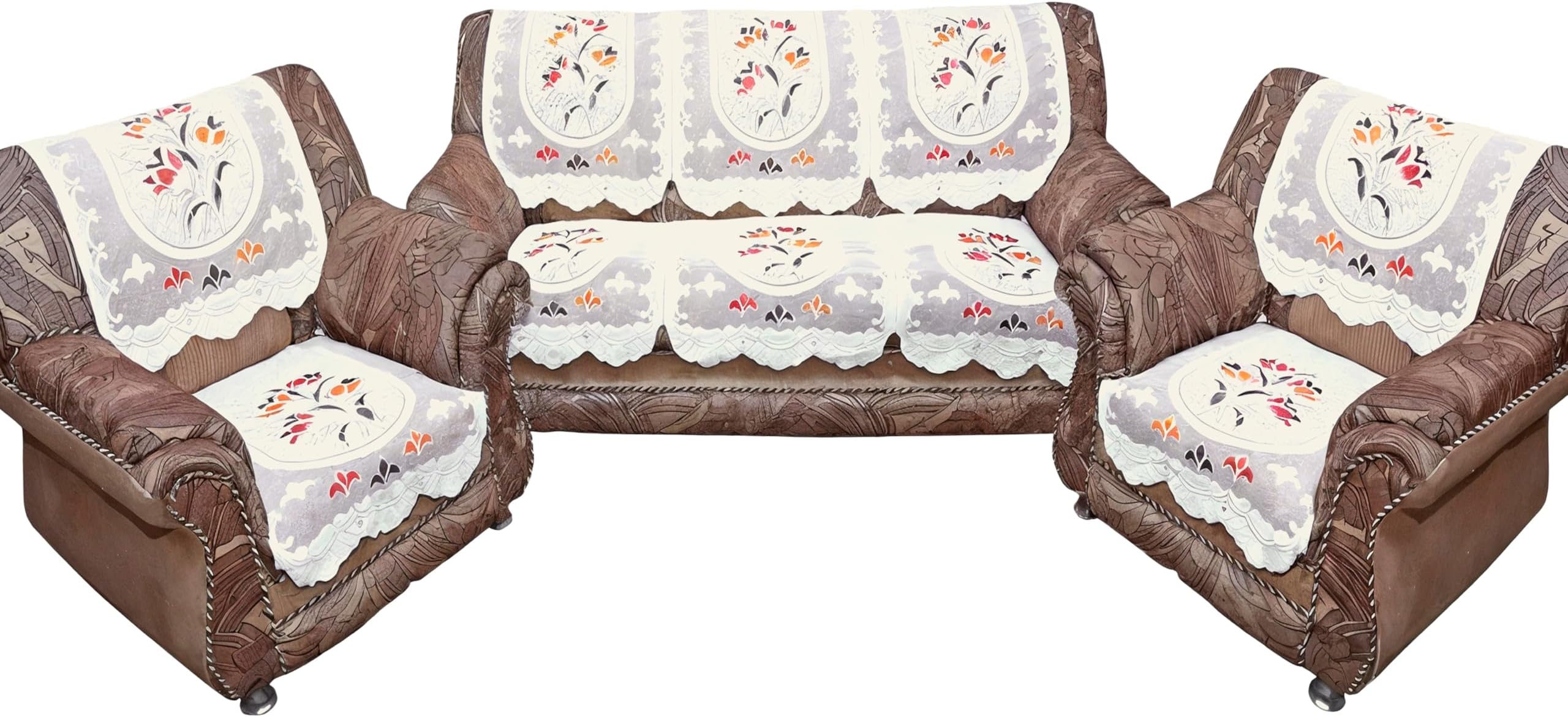 Kuber Industries Cotton Flower Print 5 Seater Slip Sofa Cover Set|Premium Cotton & Flower Print|Pack of 6 (Cream)