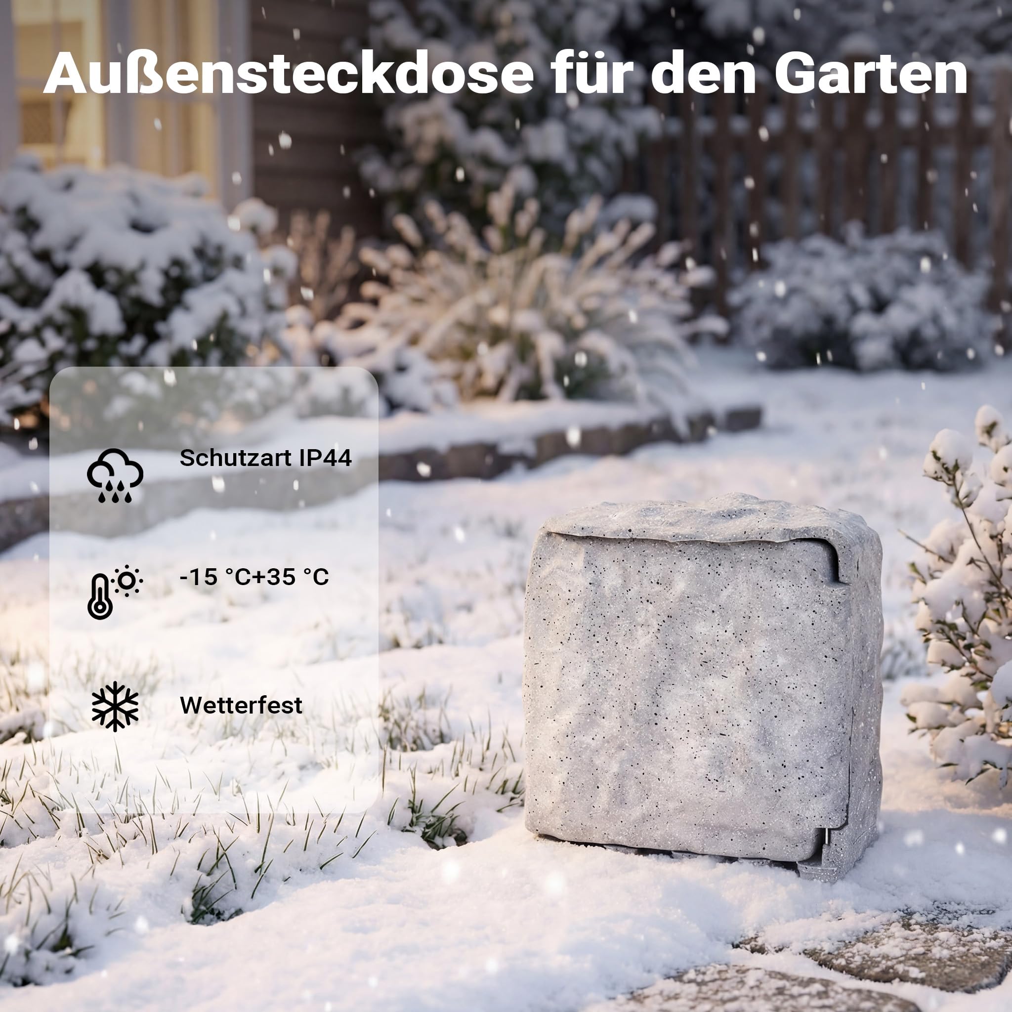 2-fach Gartensteckdose Außensteckdose Kunstharz Zeitschaltuhr IP44 Outdoor Steinoptik 5m Kabel