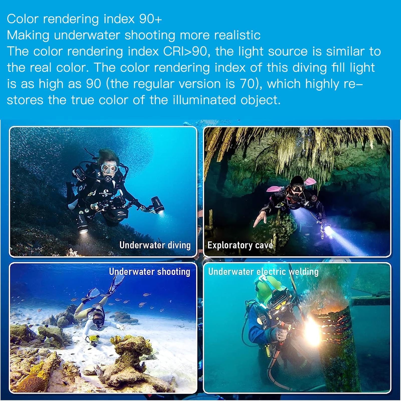 Lampe de Plongée Sous-marine, 18 000 Lumens, étanche à 100 M, avec 3 Modes, Lampe de Poche Sous-marine Rechargeable, Lumière Sous-marine pour Plongée de Nuit, Sports Nautiques
