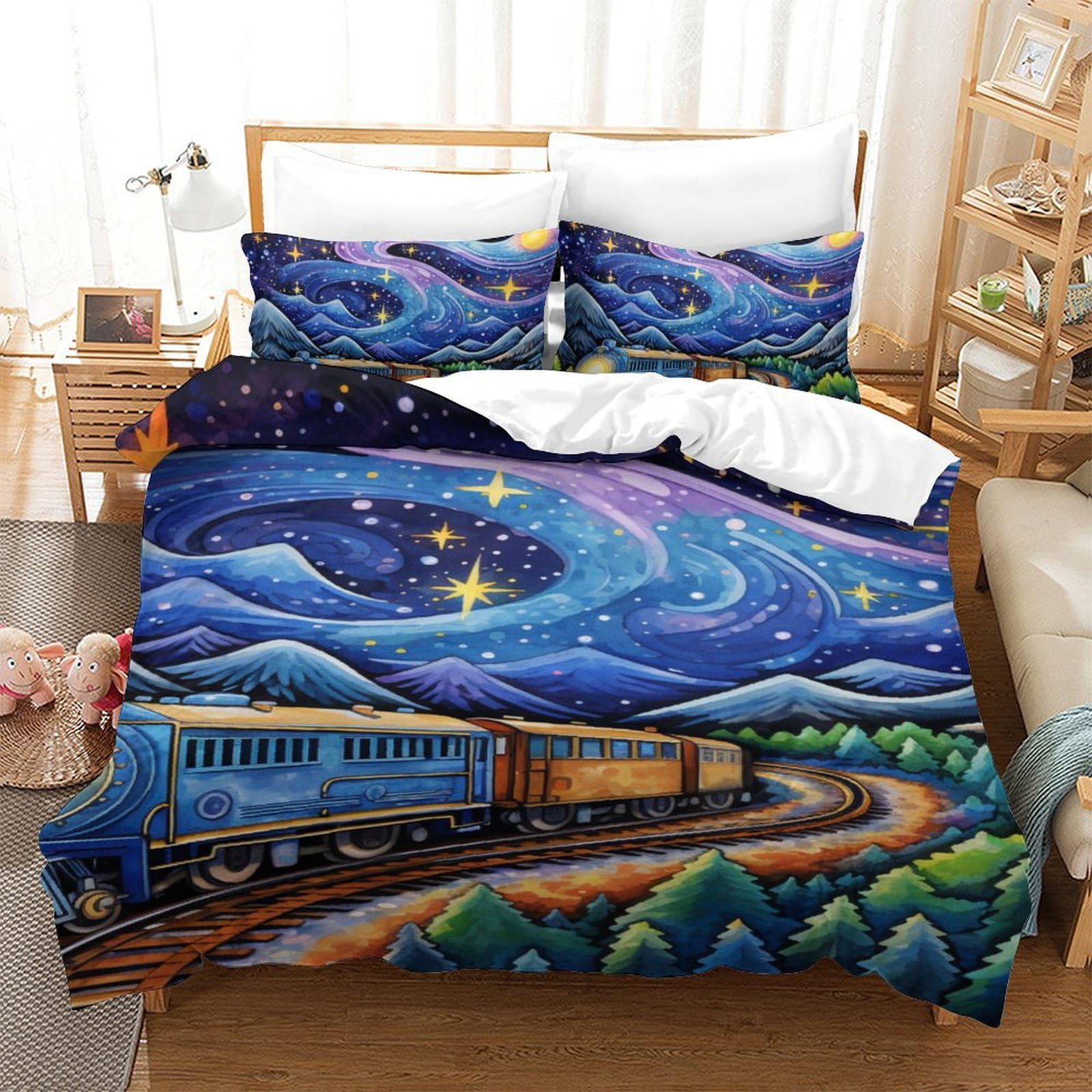 Parure de lit train 140x200cm anti-transpiration pour literie enfant