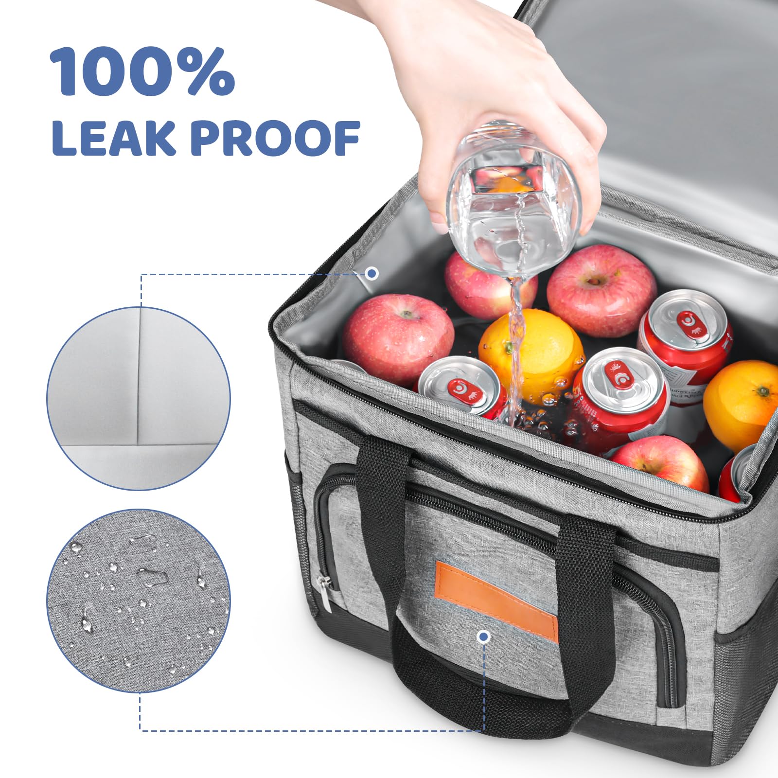 Borsa Termica Porta Pranzo 15L Isolata Impermeabile Lunch Bag con Tracolla Regolabile Grigio