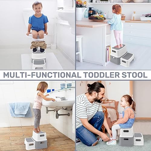 Miniatura 5 de Taburetes de 2 escalones para niños, taburete antideslizante para lavabo de baño, taburete de dos pasos para niños pequeños, taburete para
