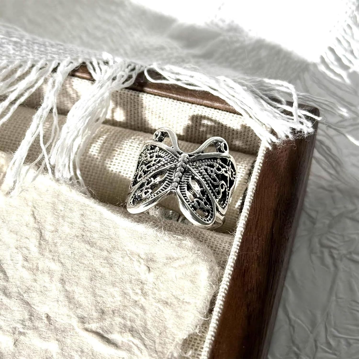 Butterfly Wrap Rings,Butterfly Ring for Women, Adjustable Open Carved Texture Butterfly Ring,Vintage Metal Insects Knuckle Finger Rings,Cute Animal Ring,Statement Jewelry Gifts for Women - Image 5