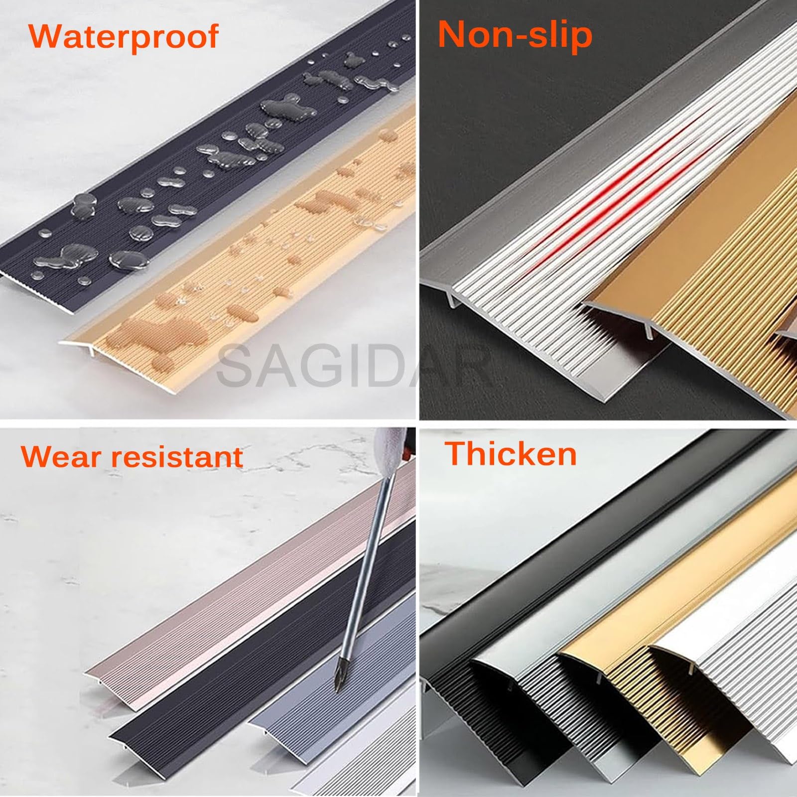 SAGIDAR Barre De Seuil en Aluminium, Baguette Recouvrement Raccordement D'espace, Rampe D'entrée pour Une Différence De Taille De 1-3,5cm, Facile À Installer, Bande Transition De 10cm Large