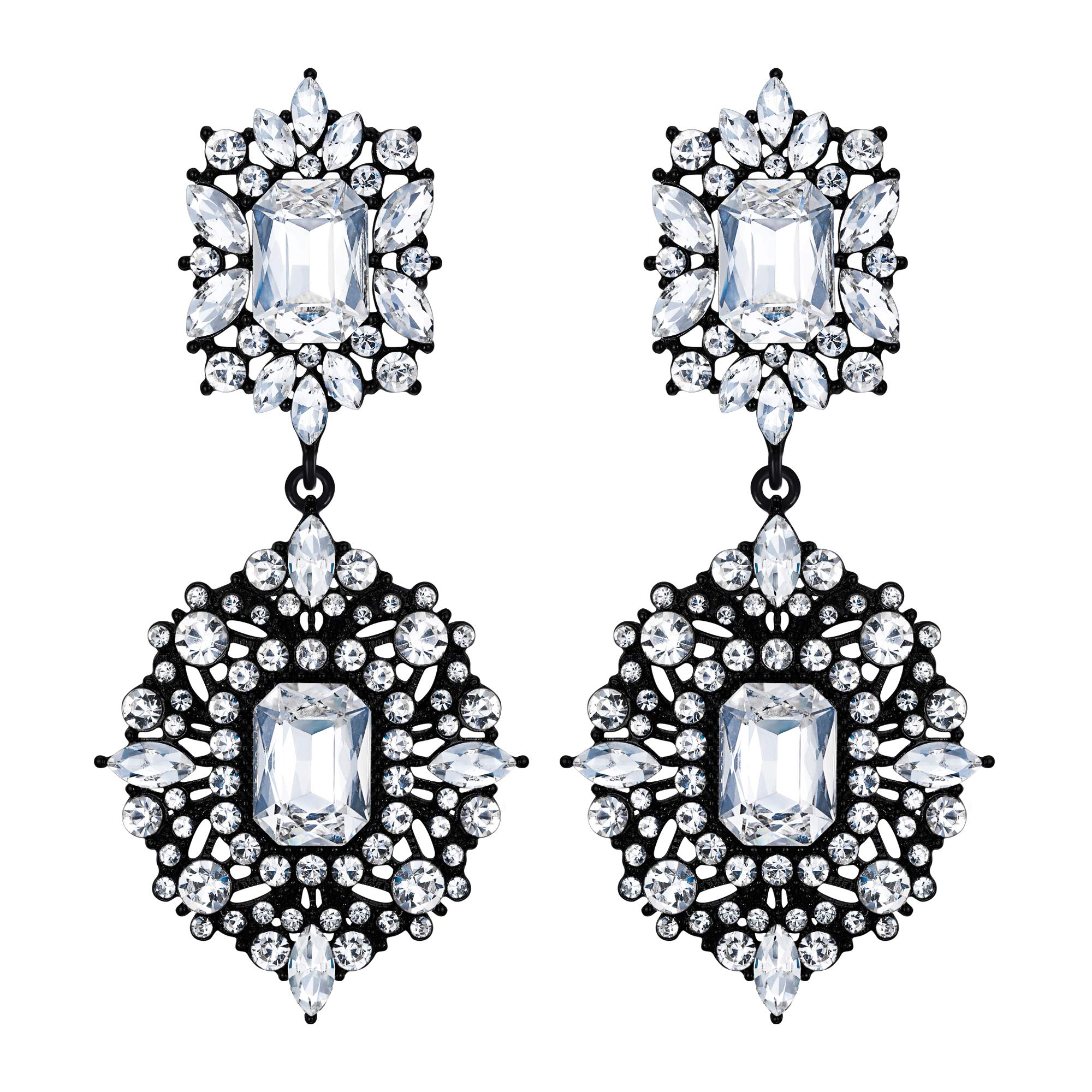 Flyonce Women's Rhinestone Crystal Wedding Art Deco Vintage Style Gatsby Chandelier Dangle Earrings