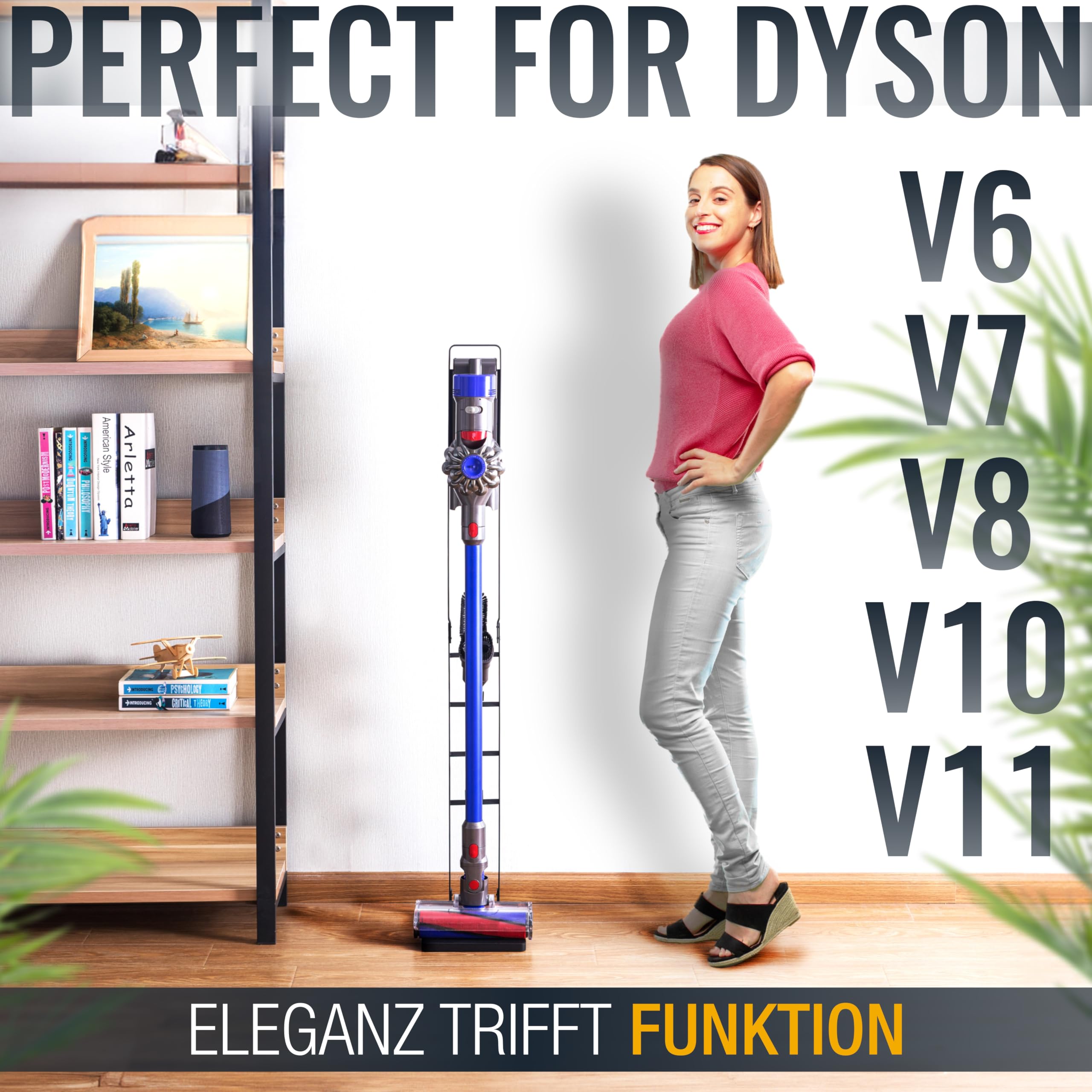 RICOO Staubsaugerhalterung SH502 freistehender Ständer für Dyson V6 V7 V8 V10 V11 Zubehörhalter für Akkustaubsauger ohne Bohren Organizer für Bürsten & Schlauch Staubsaugerhalter schwarz
