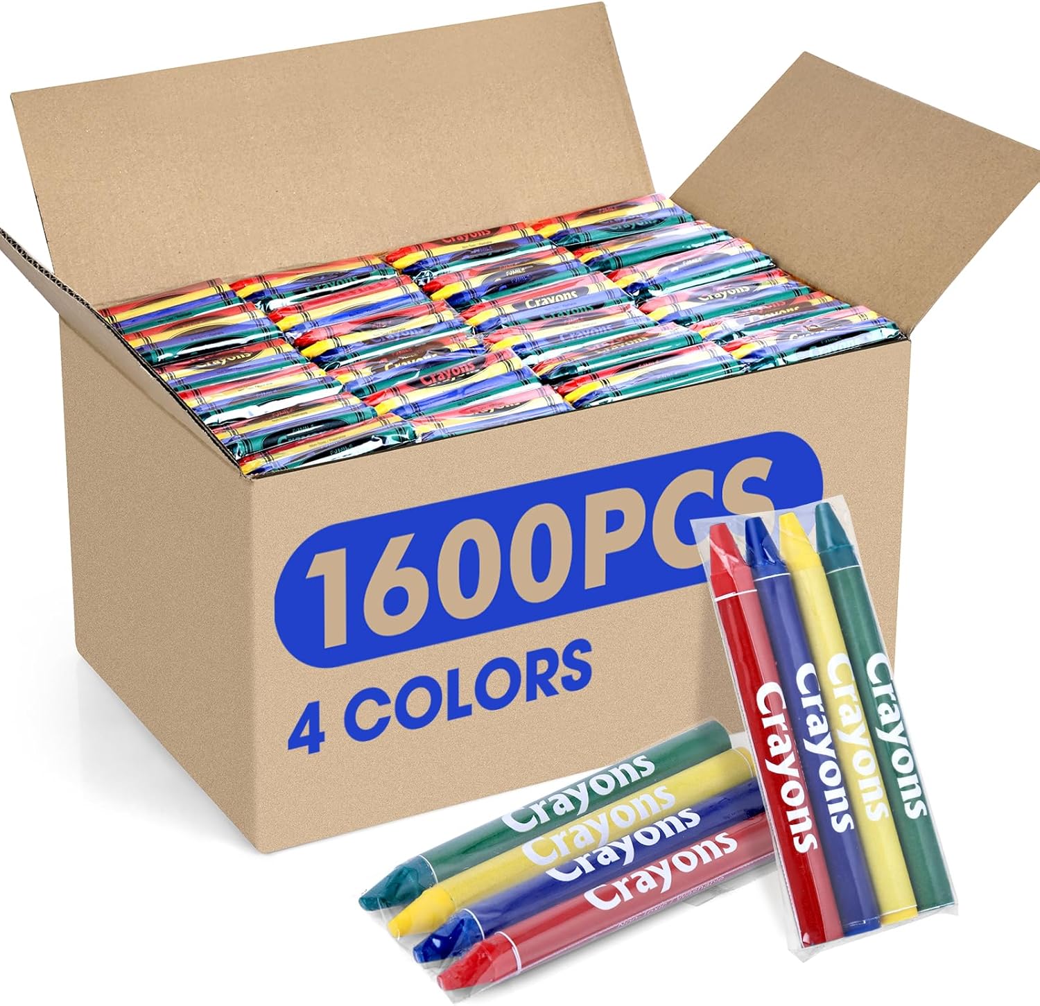 FUMILE 1600 Count Crayon (400 Sets of 4 Colors), Crayons Bulk Individual Packs, Non-Toxic Mini crayons for Kids Party Favors, Restaurants, School Supplies, Travel and More Events