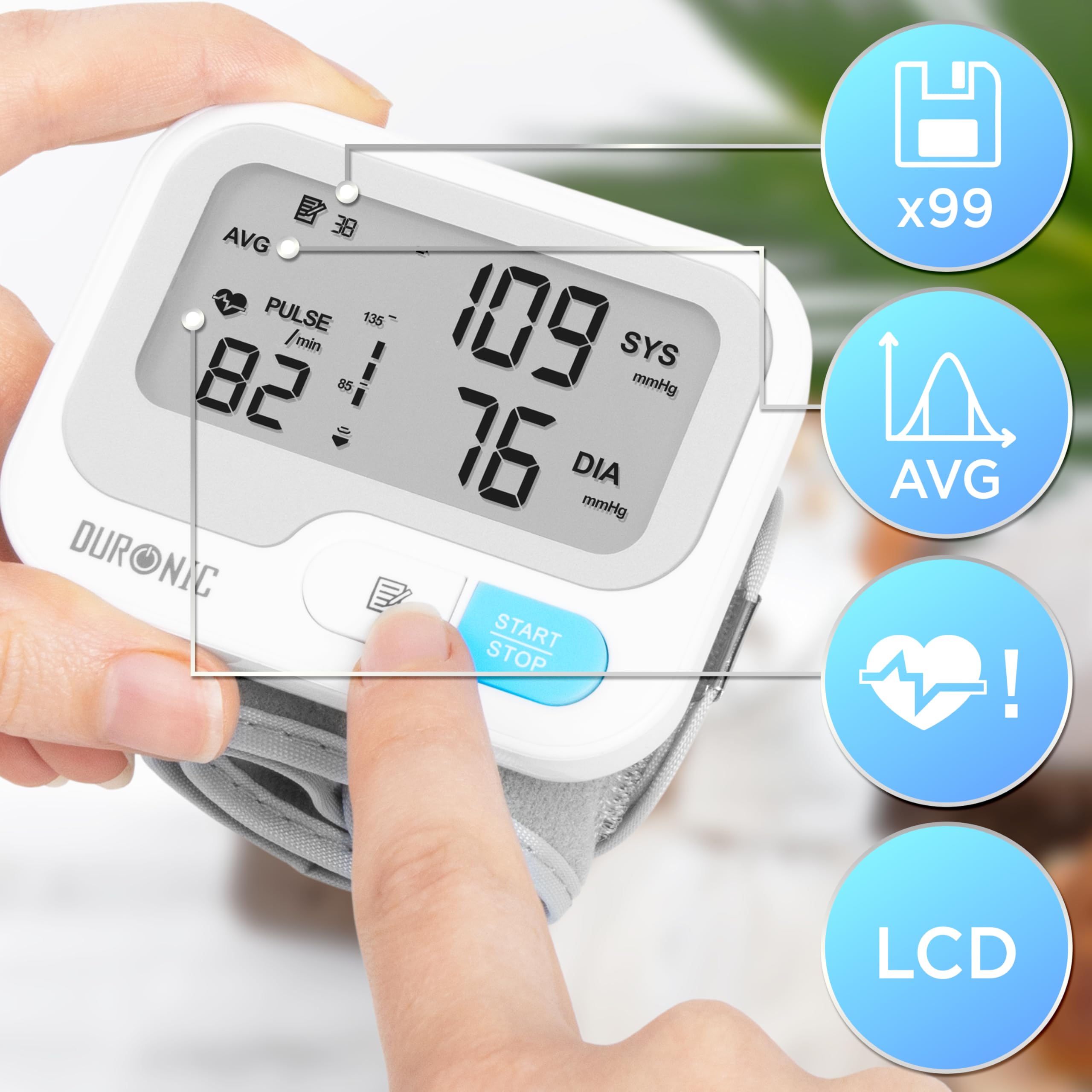 Duronic BPM65 WE Ciśnieniomierz nadgarstkowy elektroniczny certyfikowany medycznie | pomiar ciśnienia krwi | automatyczny monitor ciśnienia na nadgarstek