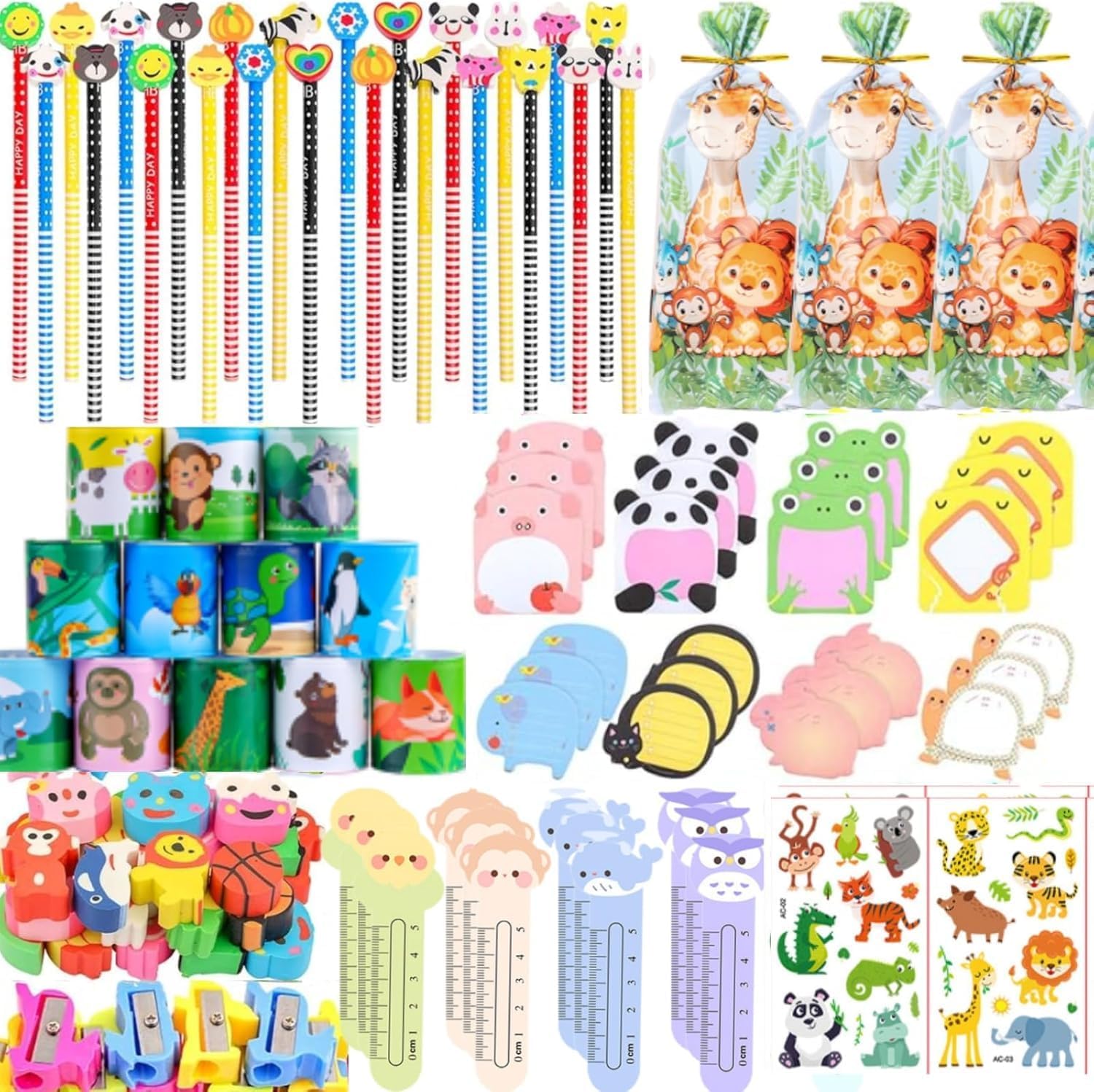 ANPHILE Return Gifts for Birthday Party, 24 Pack Stationery Birthday Goodie Bags with Pencils Erasers Stickers School Classroom Gifts for Students Classroom Gifts Rewards Prizes