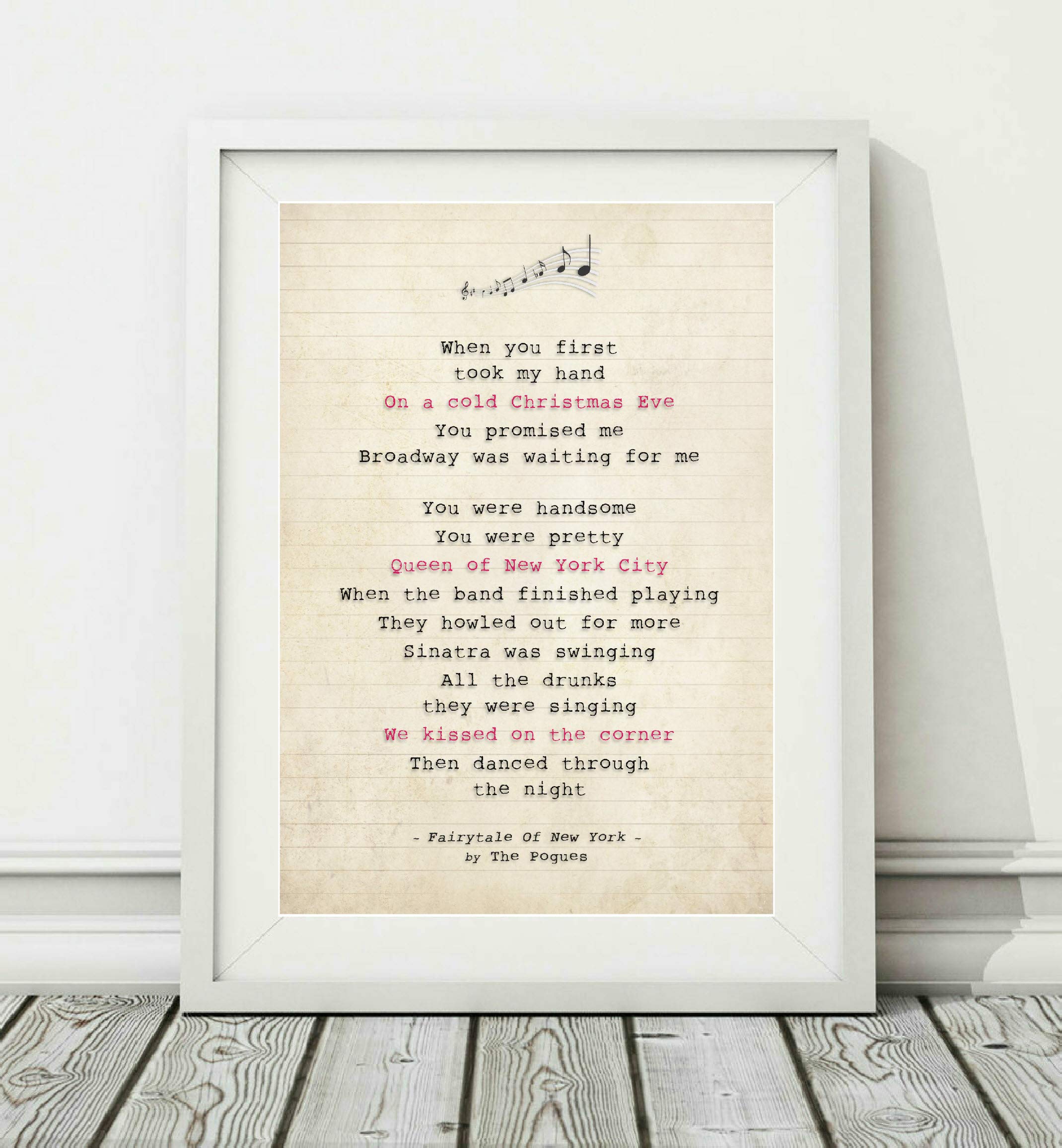Didymus Co The Pogues - Fairytale Of New York - Song Lyric Art Poster Print (UNFRAMED) - Sizes A4 A3 (A4 Framed With Mount (WHITE))