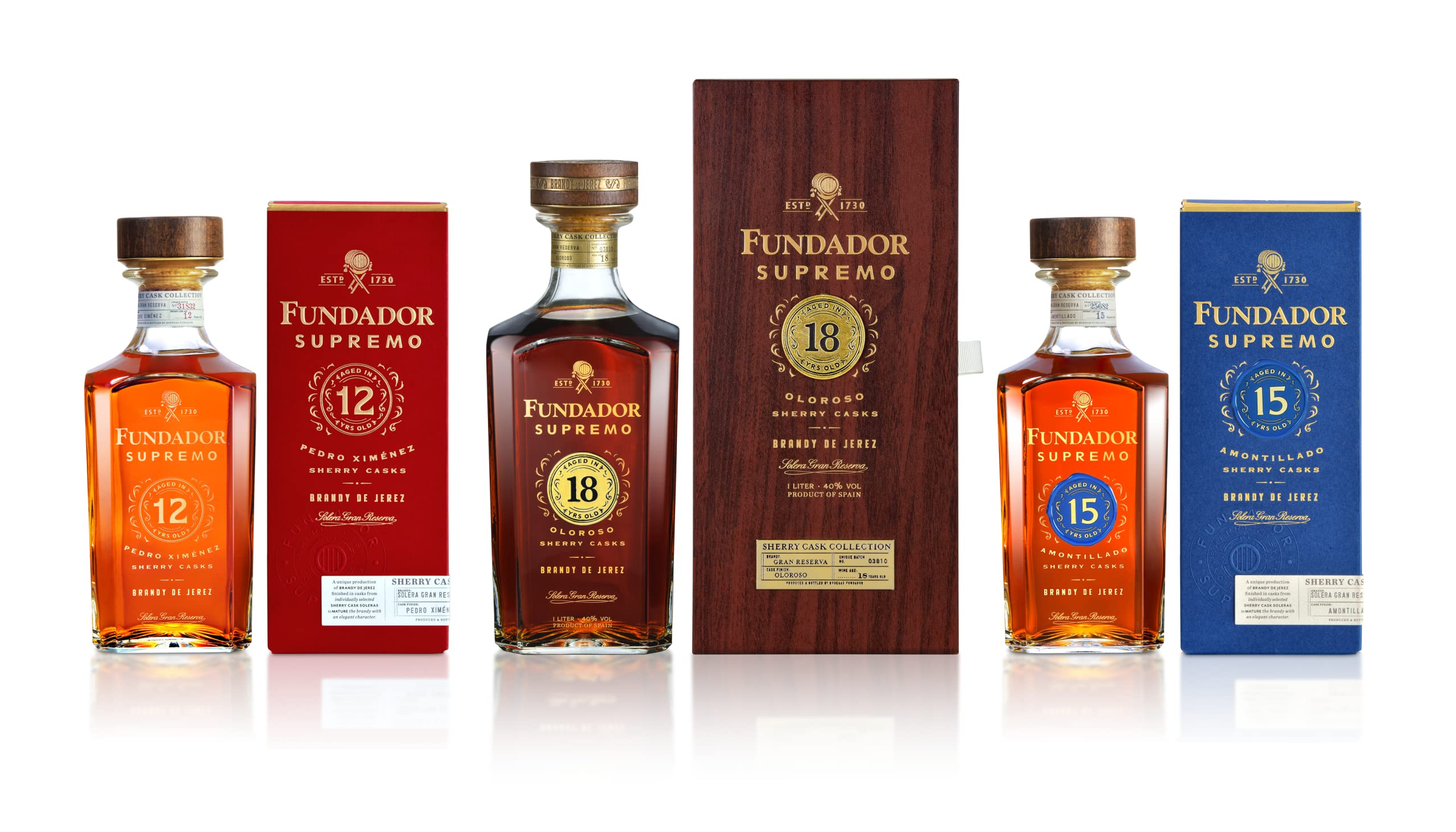 Fundador Supremo 15 - Brandy de Jerez Solera Gran Reserva Bebida Espirituosa 40% Volumen de Alcohol - 70 cl