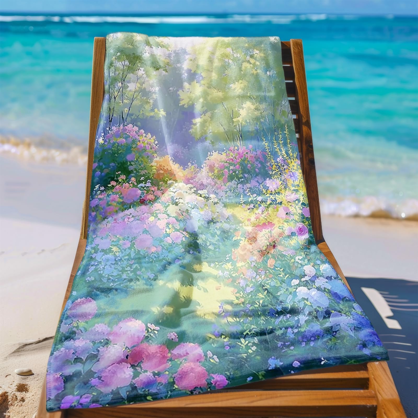 Generisch XXL Strandtuch Microfaser 180 X 90 Lila Gelb Blume Grün Strandhandtuch Groß Kompakt Und Sandfest Schnelltrocknend Reisehandtuch Für Den Strand Gym Travel Sauna