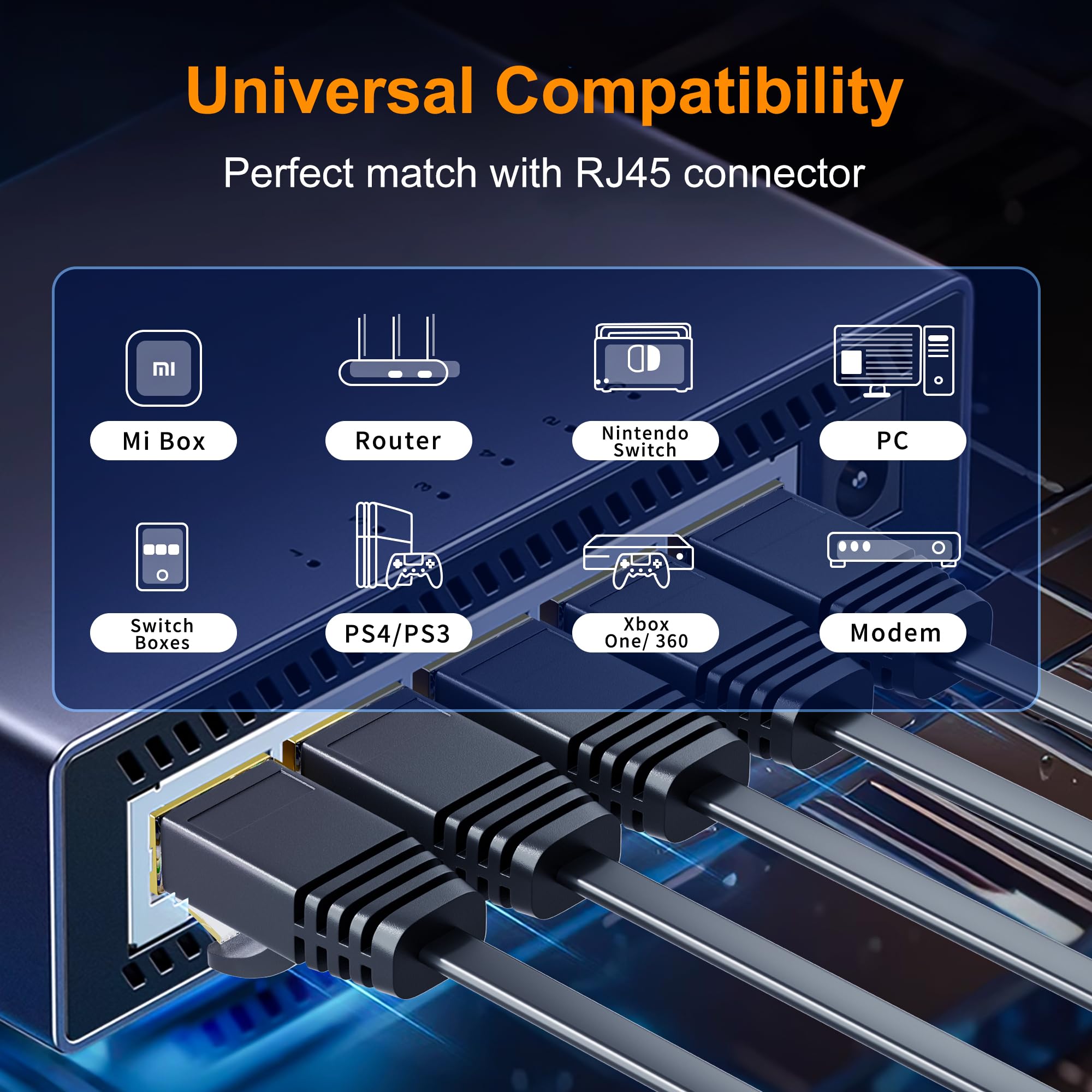 Cavo Ethernet Cat 7 30 Metri, Piatto Cavo Lan 30m Alta Velocità Cavo di Rete 10Gbps 600Mhz, RJ45 Gigabit Schermato Cavo Internet Nero Cavo Patch per Router Modem Switch PC Xbox