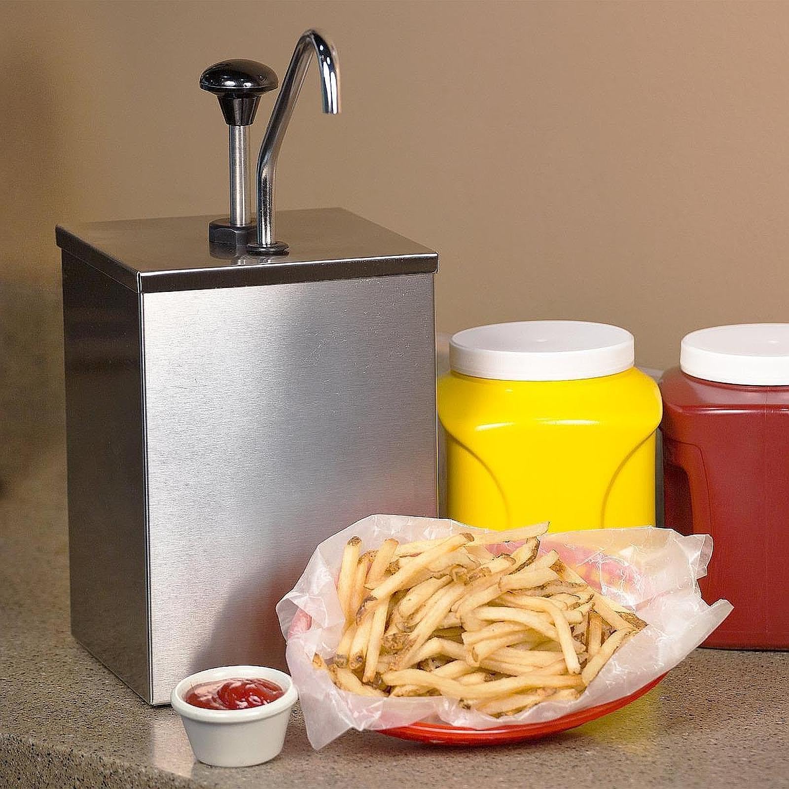 Dispensador de Salsas con Bomba, Botella con Bomba para Condimentos de 4 Litros, Fácil de Usar, de Acero Inoxidable.