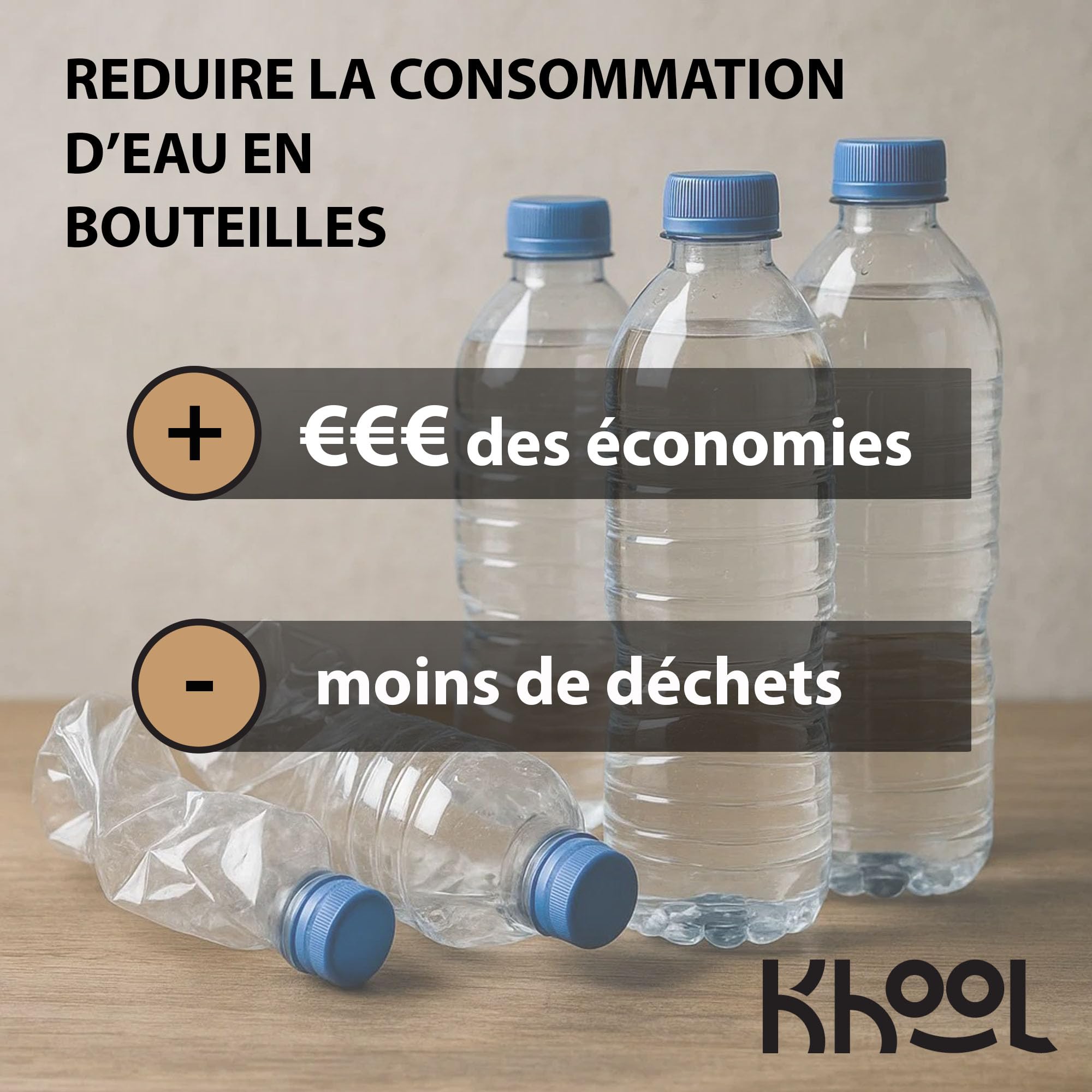 KHOOL - Kit Carafe filtration de l'eau en Verre et Inox + Bâtons Charbon de Bambou et Perles de Céramique - Purifie & améliore le goût de l’eau - Alternative Écologique - Origine France - 1L