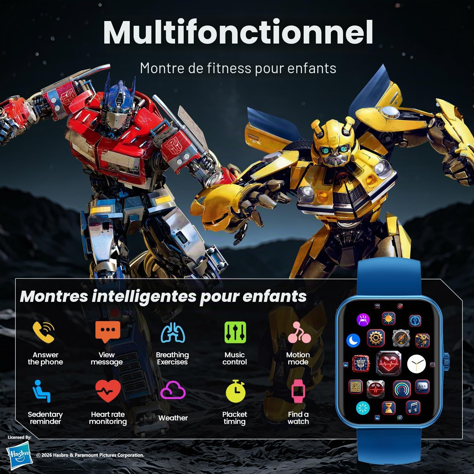 Montre Connectée Enfant, Montre Intelligente Fitness pour Enfant, Bleu