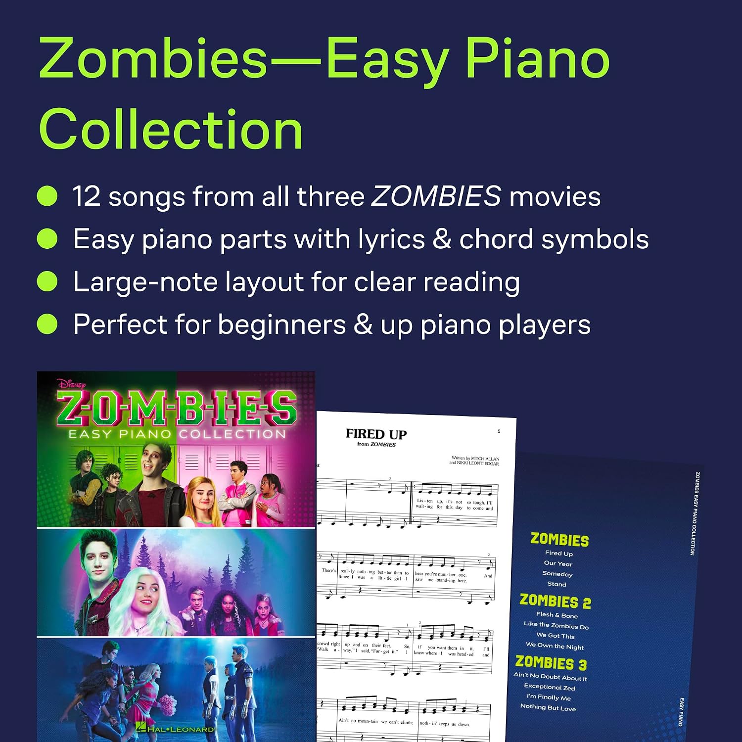 Zombies - Easy Piano Collection | Disney Movie Sheet Music and Songbook | 12 Songs from Zombies Trilogy | Piano Arrangements with Lyrics and Full-Color Scene Photos