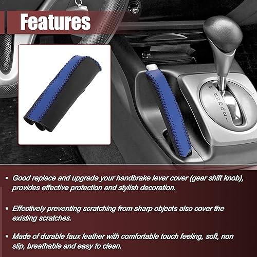 Miniatura 6 de X AUTOHAUX Funda de freno de mano para manija de coche, protector de cubierta de freno de mano, accesorios interiores, decoración de piel sintética