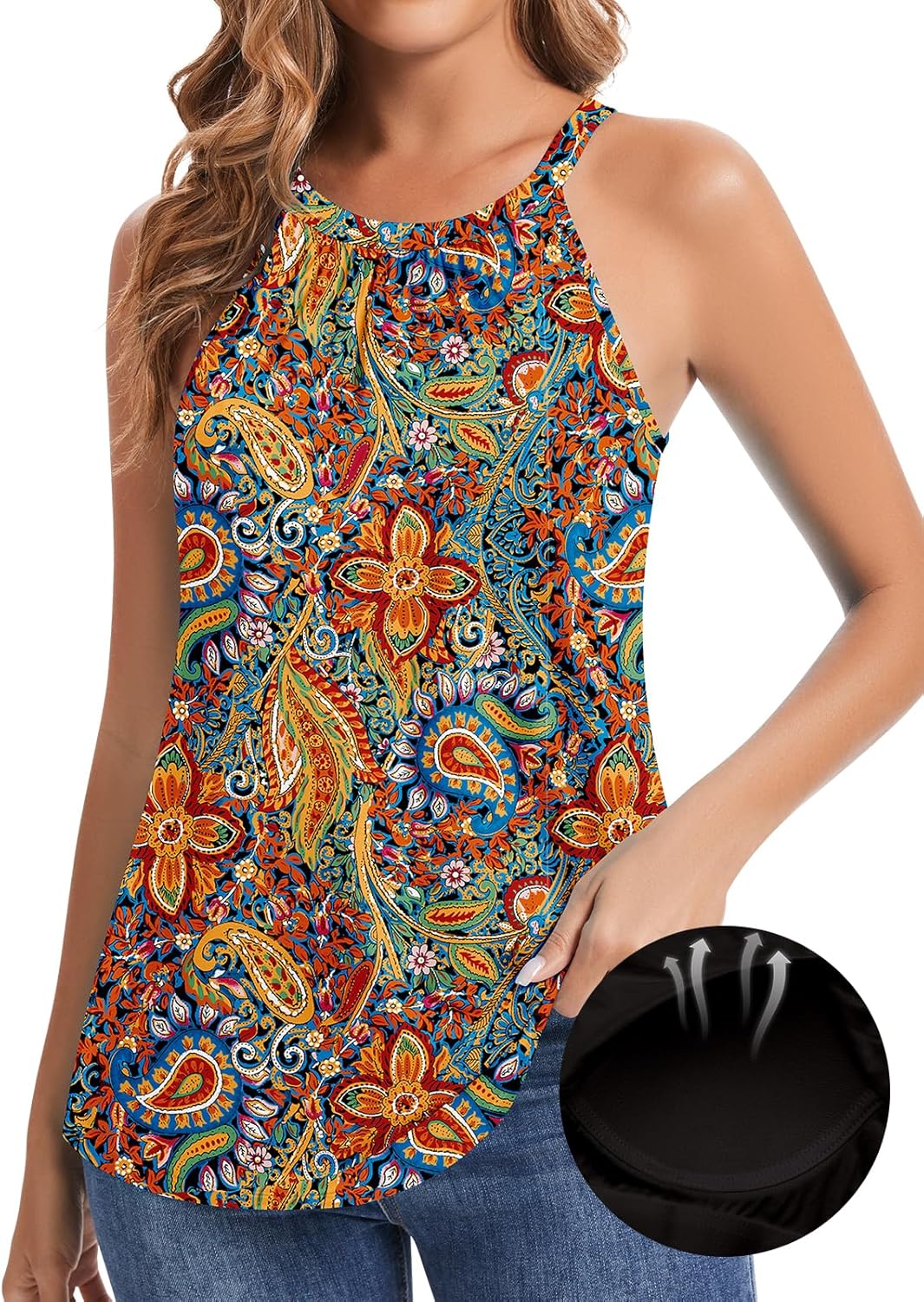 WOWENY Women Halter Tank Tops with Built in Bra Flowy Camisole Top Loose Fit Sleeveless Summer Shirt Top