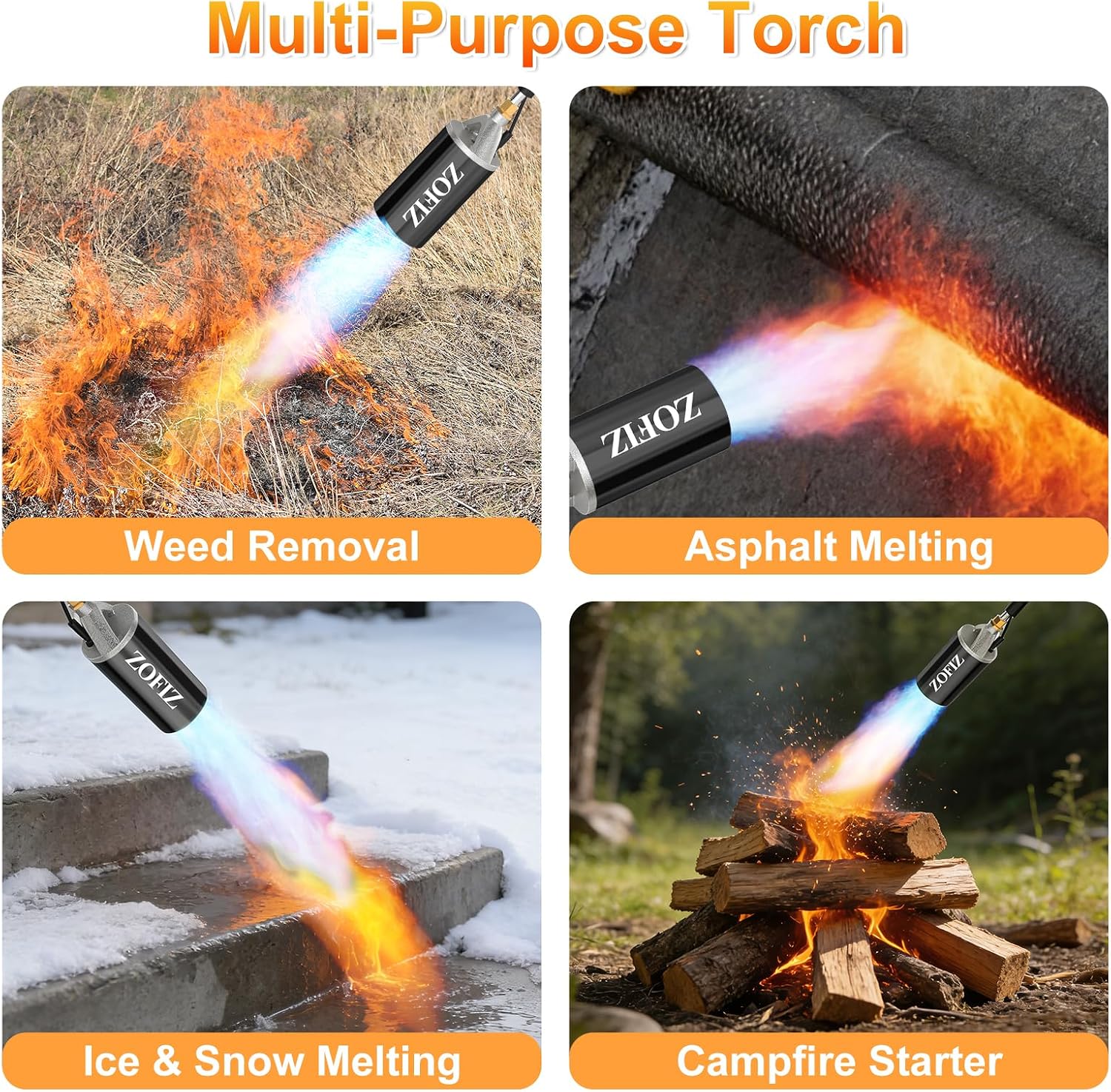 Propane Torch Weed Burner Kit, 33.5" Blow Torch with 1lb Propane Cylinder Converter, 10 FT Hose, Heavy Duty Blow Torch with Turbo Trigger for Weeds, Roofing, Ice & Snow Melting(Fuel Not Included)