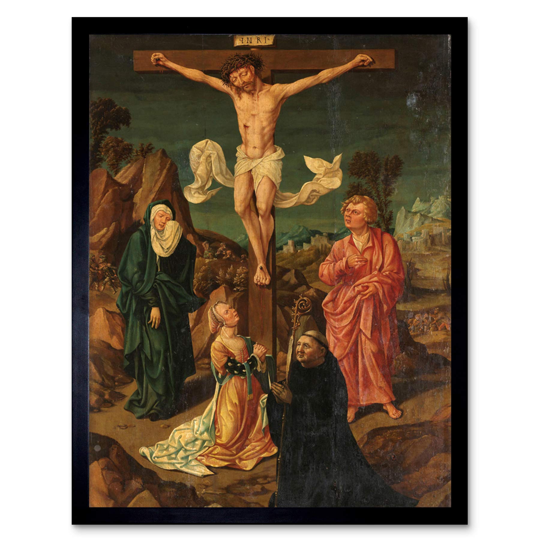 Crucifixion The Virgin Saint John Mary Painting Art Print Framed Poster Wall Decor 12x16 inch