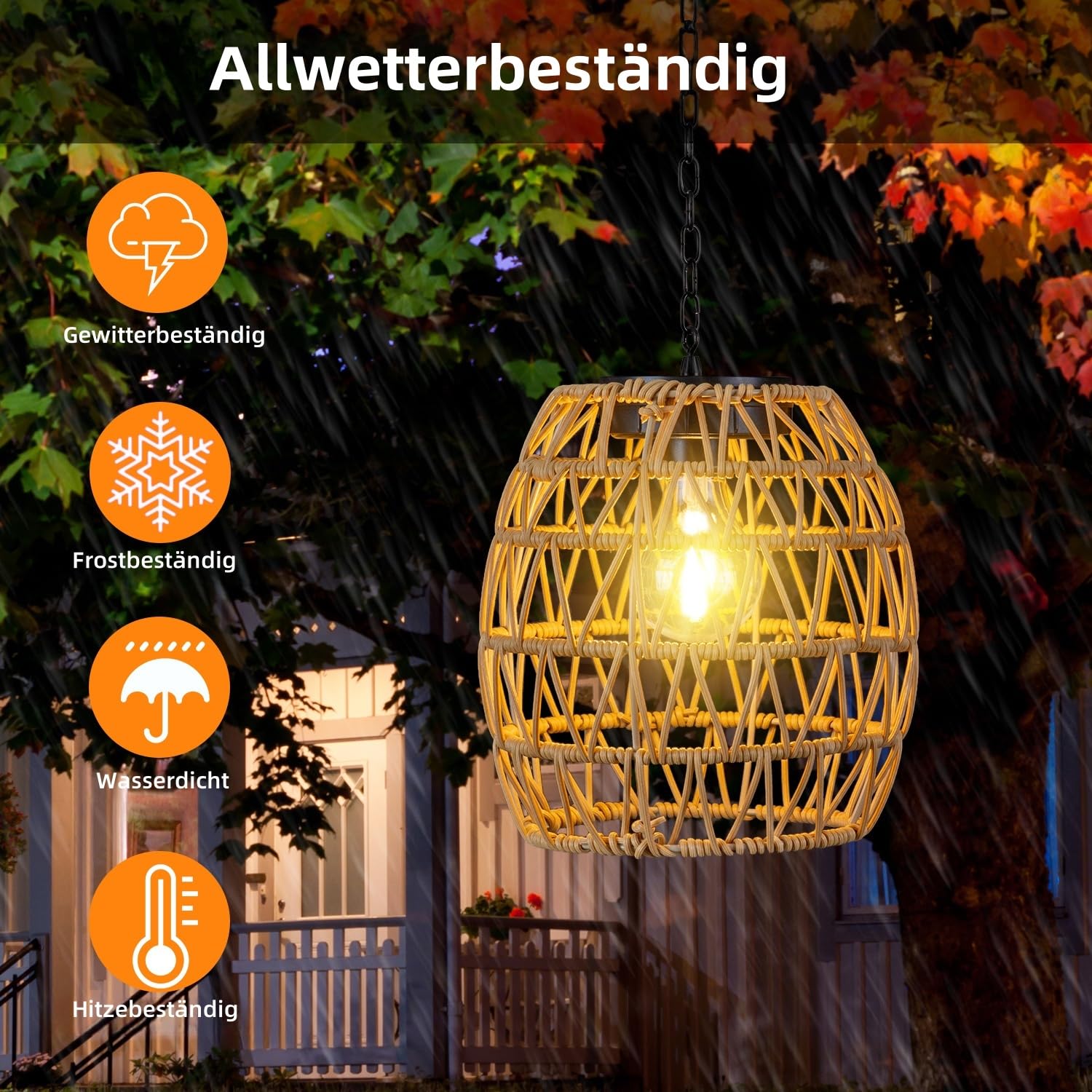 Pearlstar Solarlampen für Außen hängend, Rattan Solarlaterne für Außen wetterfest, Solarleuchten Garten im böhmischen Stil für Balkon, Terrasse, Patio, Hof-Deko