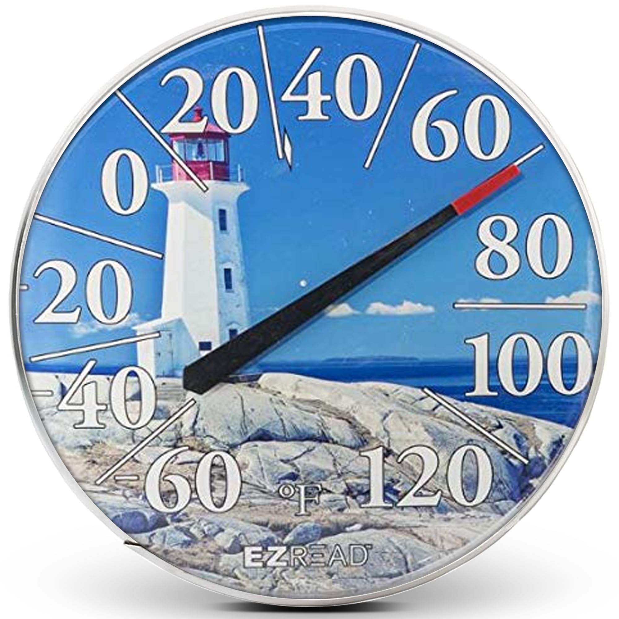 EZREAD Hanging Dial Thermometer 840-1215 Weather Thermometers for Indoor and Outdoor Use, Large 12.5 Inch Diameter, Easy to Read Numbers, Lighthouse