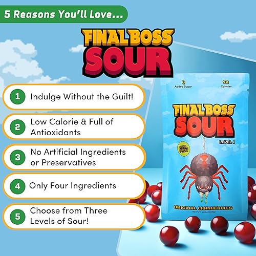 Miniatura 2 de Final Boss Caramelos extremadamente ácidos, gomitas naturales de arándano masticables hechas con frutas secas, libres de colores artificiales,