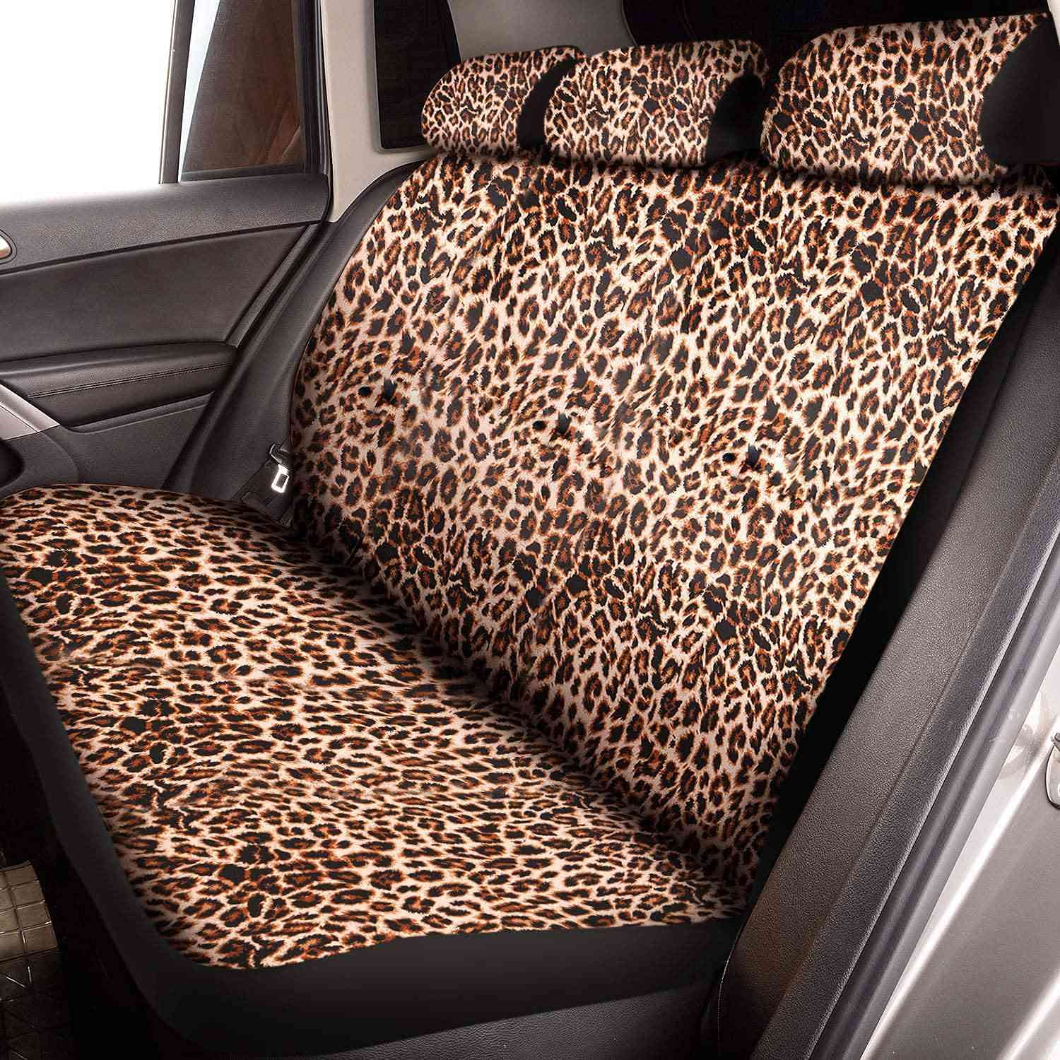 Juego de 15 fundas de asiento con estampado de leopardo, para volante, almohadilla de seguridad, posavasos, reposabrazos acolchado y