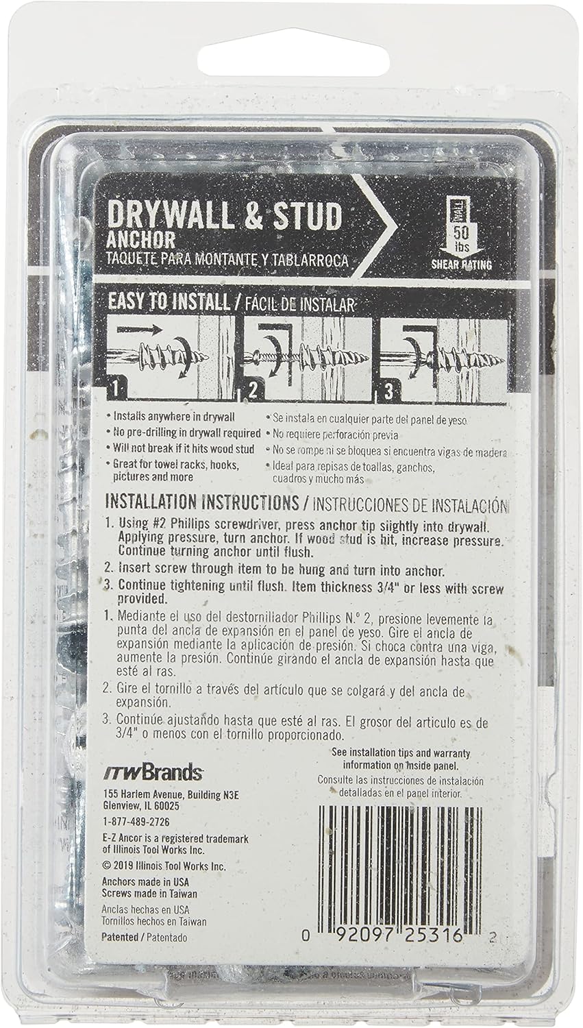 ITW Brands 25316 50PK#50 Stud Dry Anchor